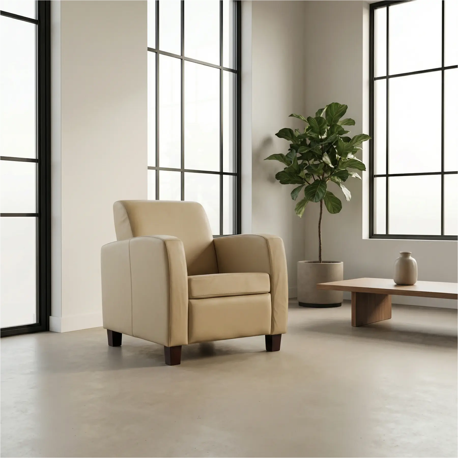 afbeelding van Leren fauteuil Joy - Toledo Kalahari (bruin) - Poten hout zwart