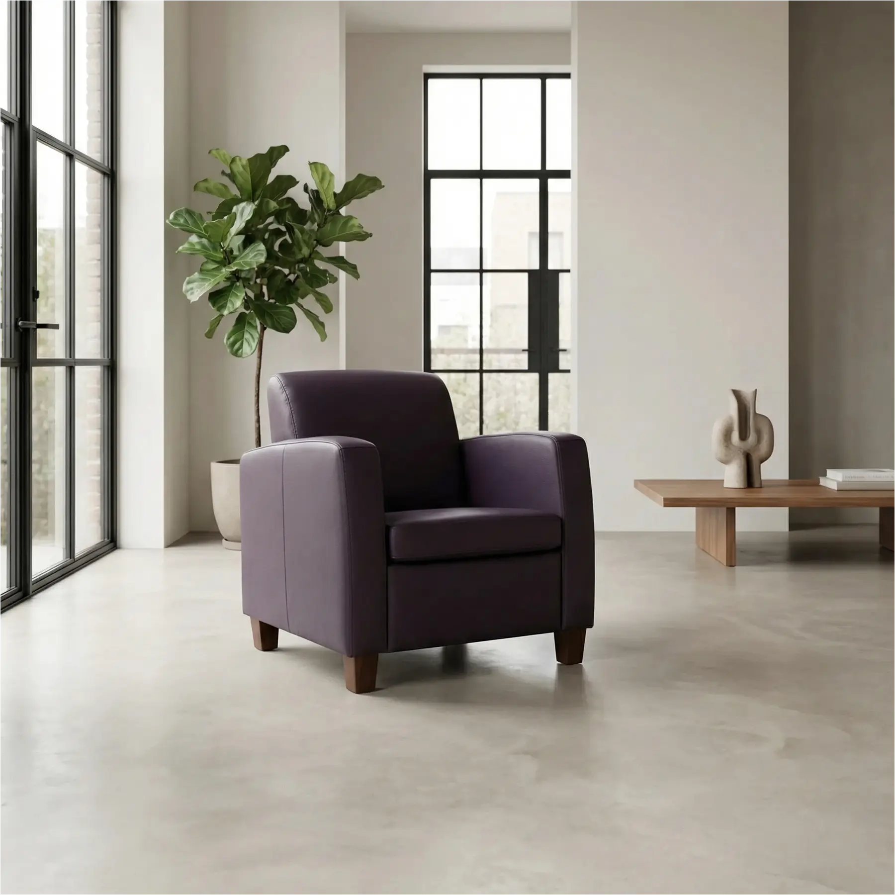 afbeelding van Leren fauteuil Joy - Toledo Merlin (donkerpaars) - Poten hout zwart