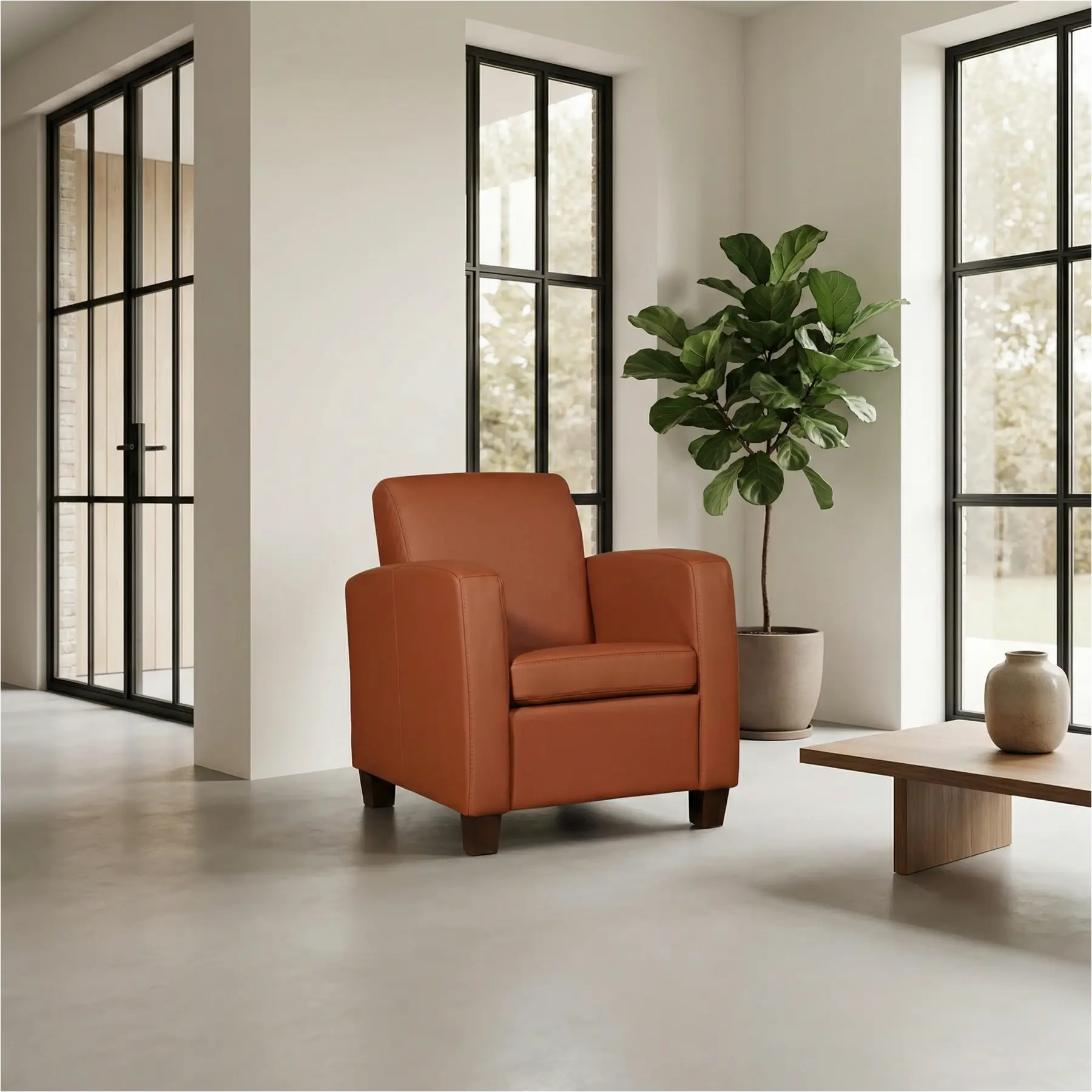 afbeelding van Leren fauteuil Joy - Toledo Natur (cognac) - Poten hout zwart