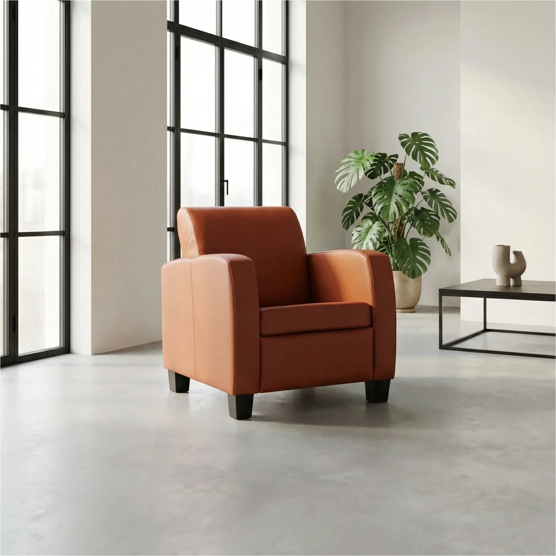 afbeelding van Leren fauteuil Joy - Toledo Terra (donkercognac) - Poten hout zwart