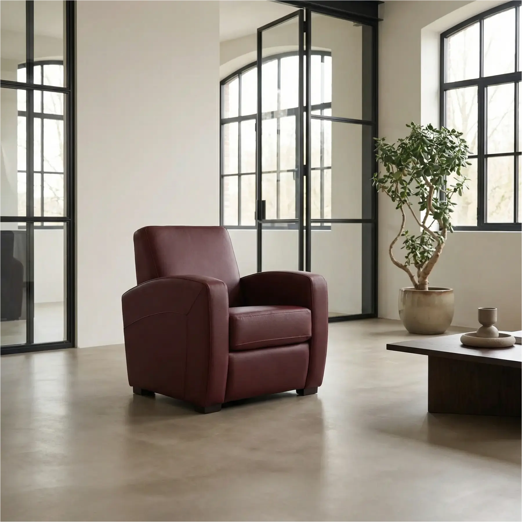afbeelding van Leren fauteuil Kindly - Toledo Leer Bordeaux - Hout bruin
