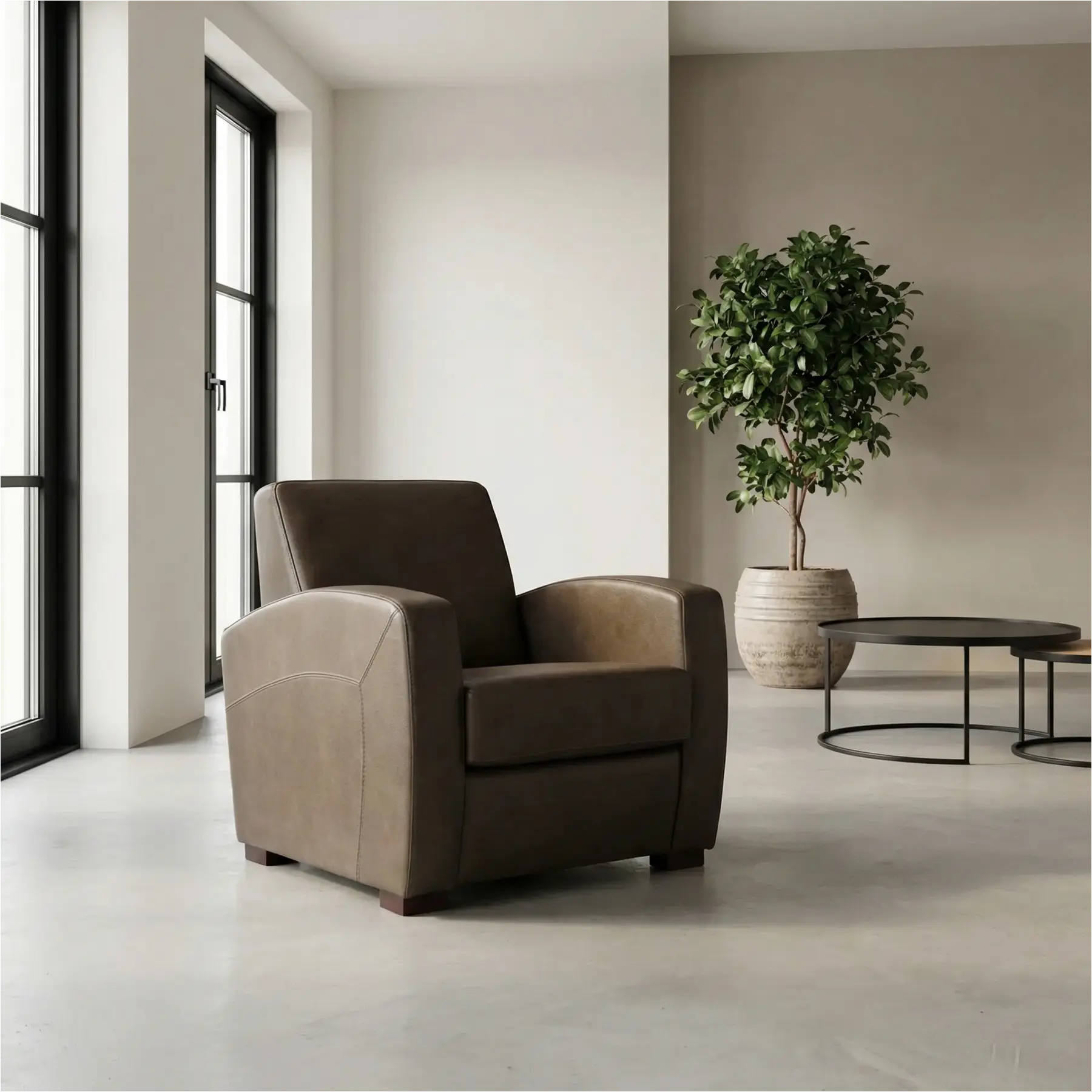 afbeelding van Leren fauteuil Kindly - Granada leer Ash - Hout bruin