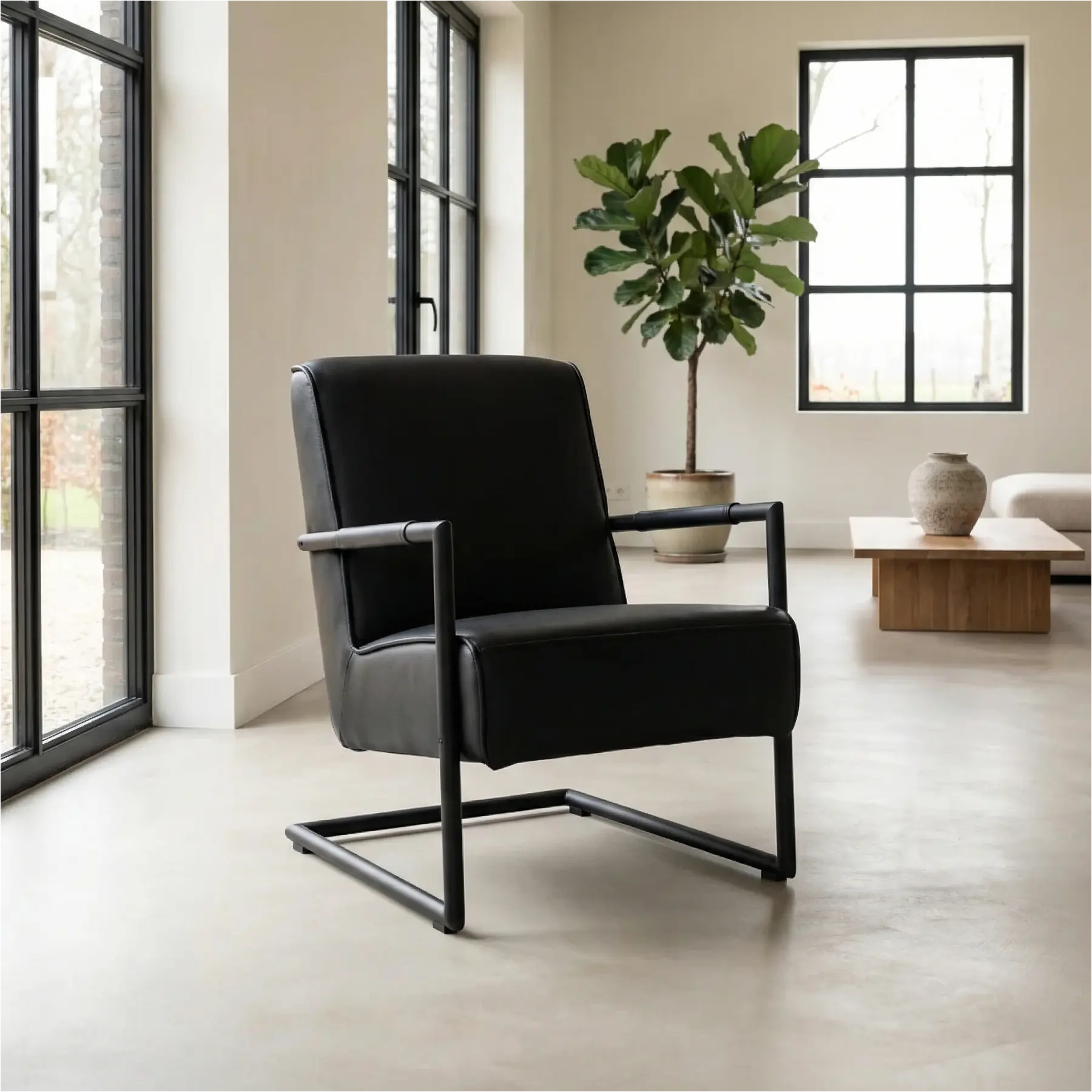 afbeelding van Leren fauteuil Lodge - Granada Black (zwart)