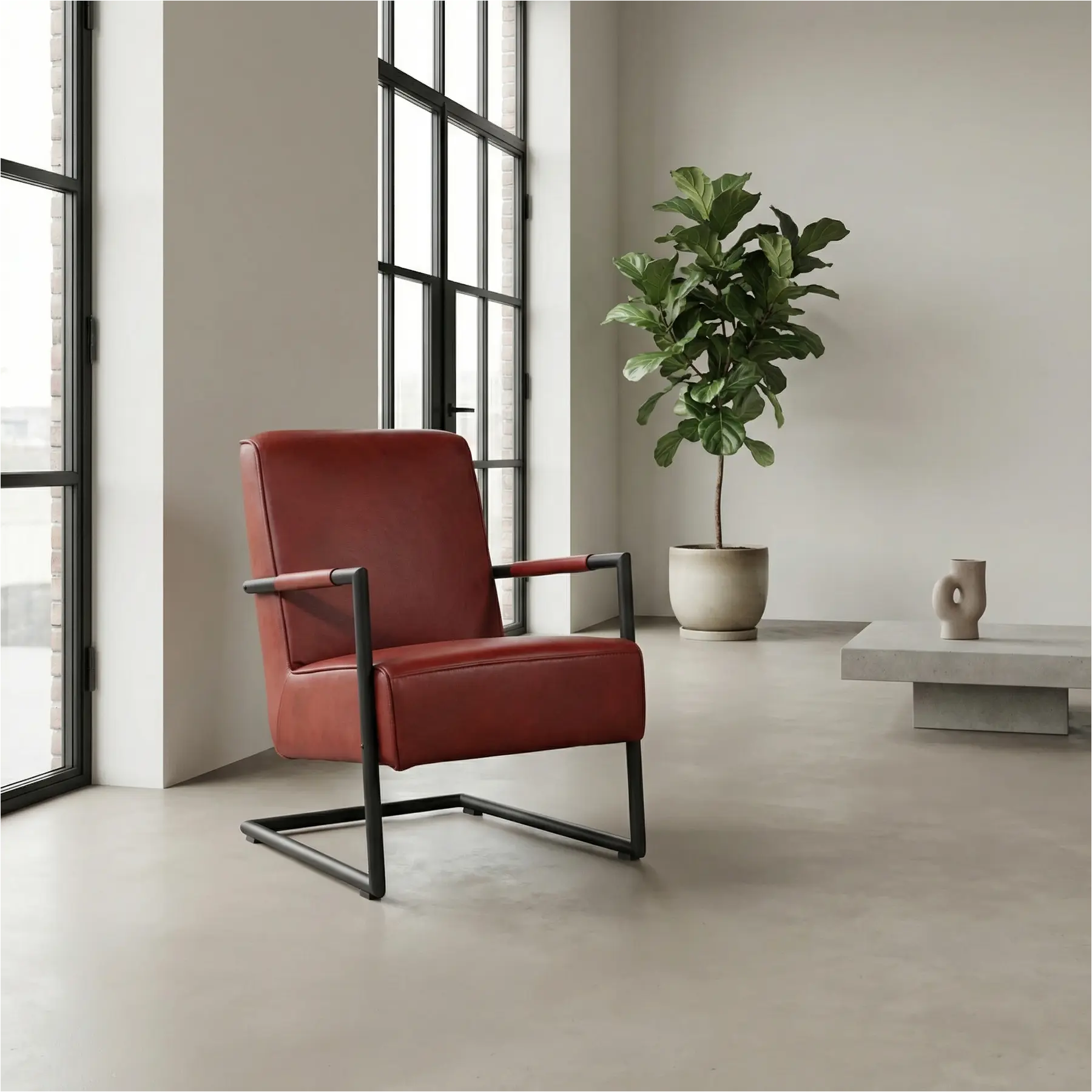 afbeelding van Leren fauteuil Lodge - Granada Rouge (rood)