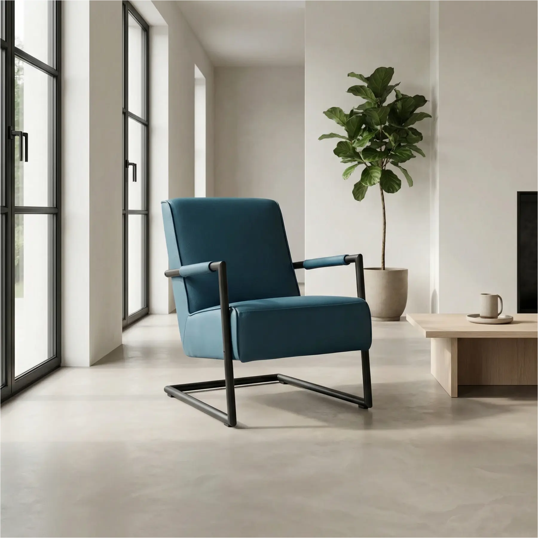 afbeelding van Leren fauteuil Lodge - Toledo Turquoise (blauw)