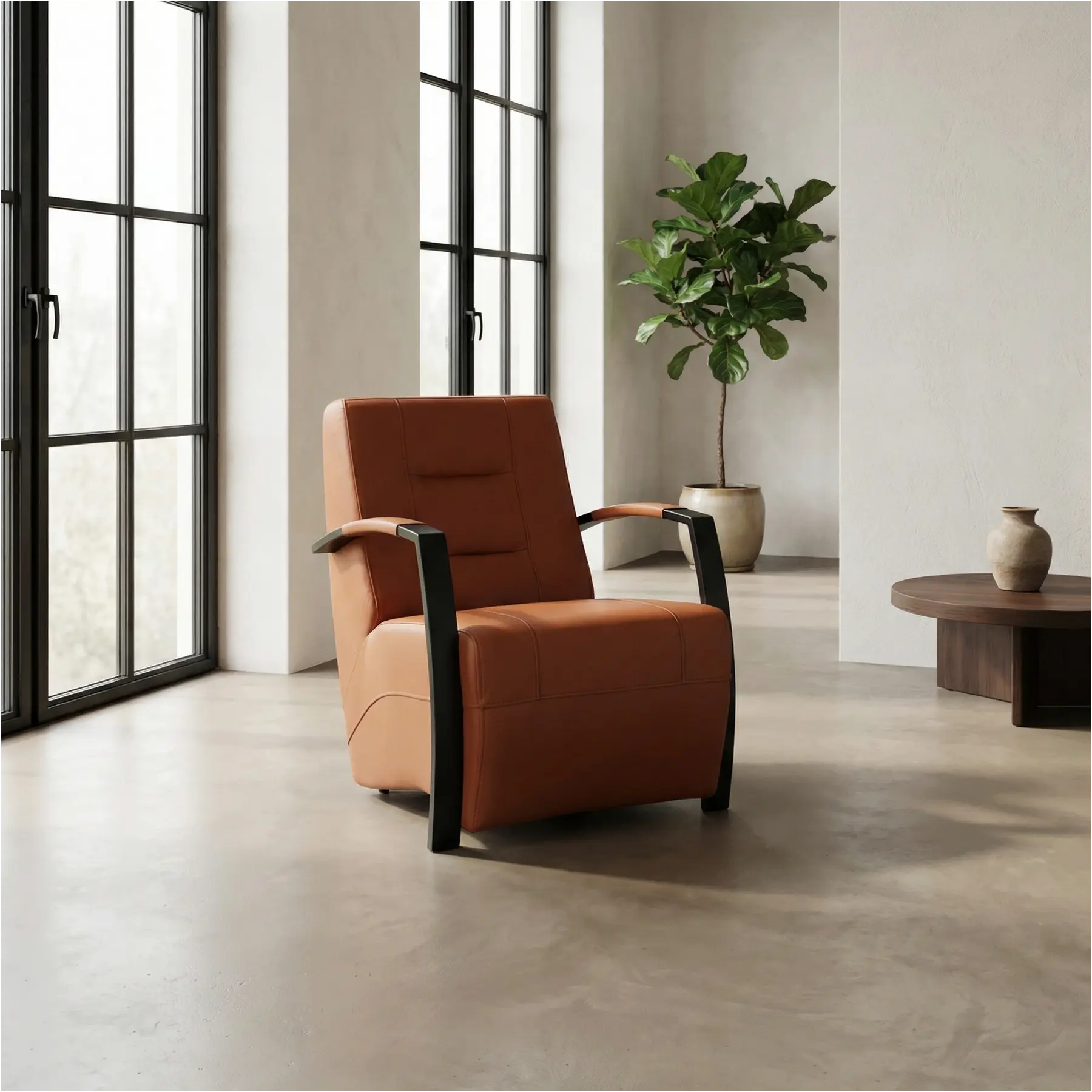 afbeelding van Leren fauteuil Magnificent - Hermes Cognac (cognac/oranje)