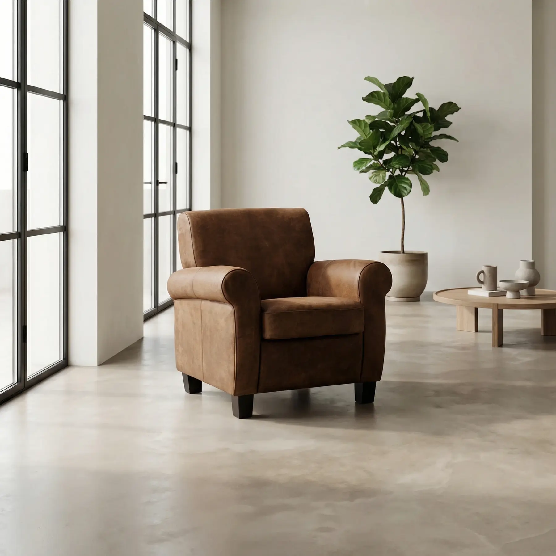 afbeelding van Leren fauteuil Perfection - Kenia Brown (bruin) - Poten hout bruin