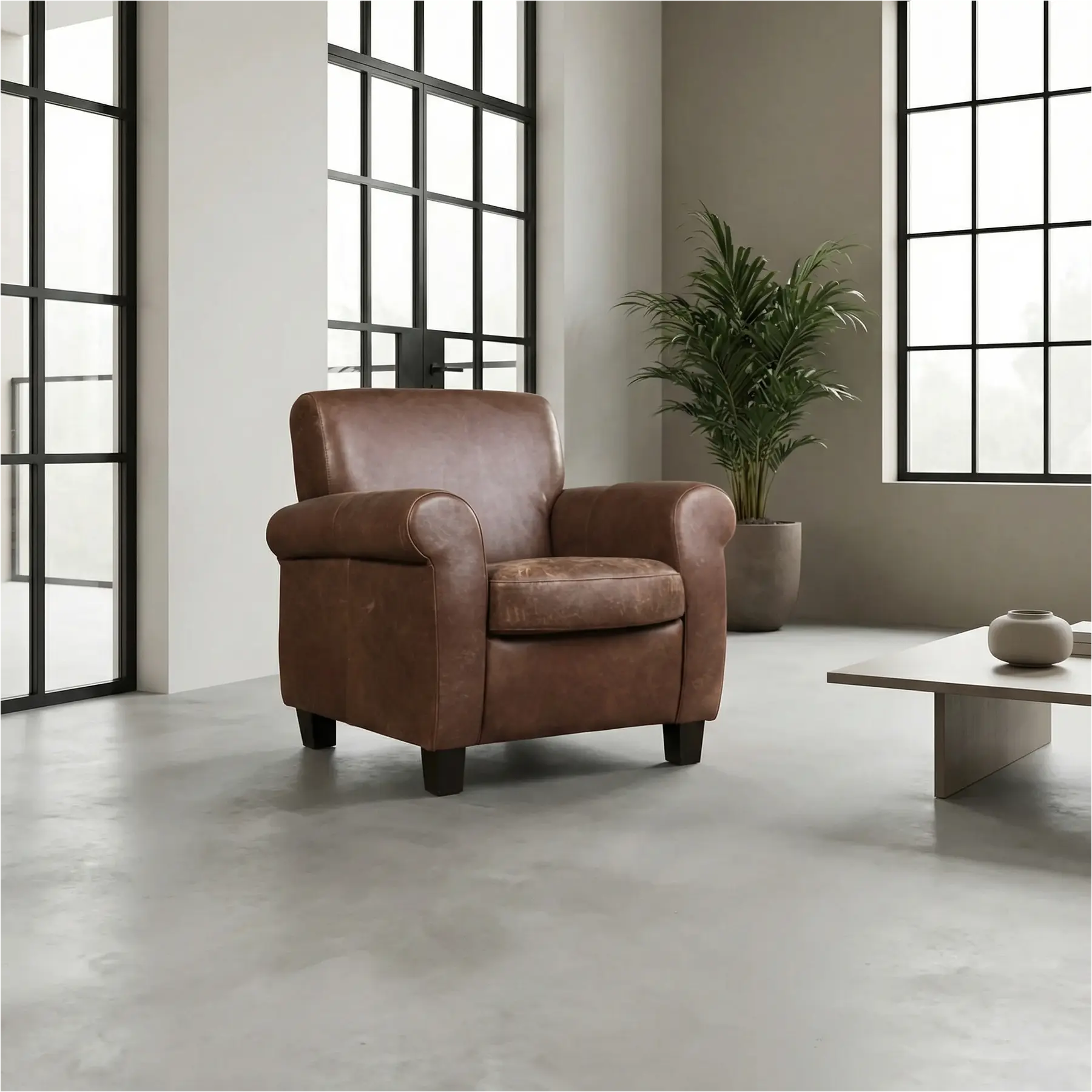 afbeelding van Leren fauteuil Perfection - Vintage Brown (bruin) - Poten hout bruin