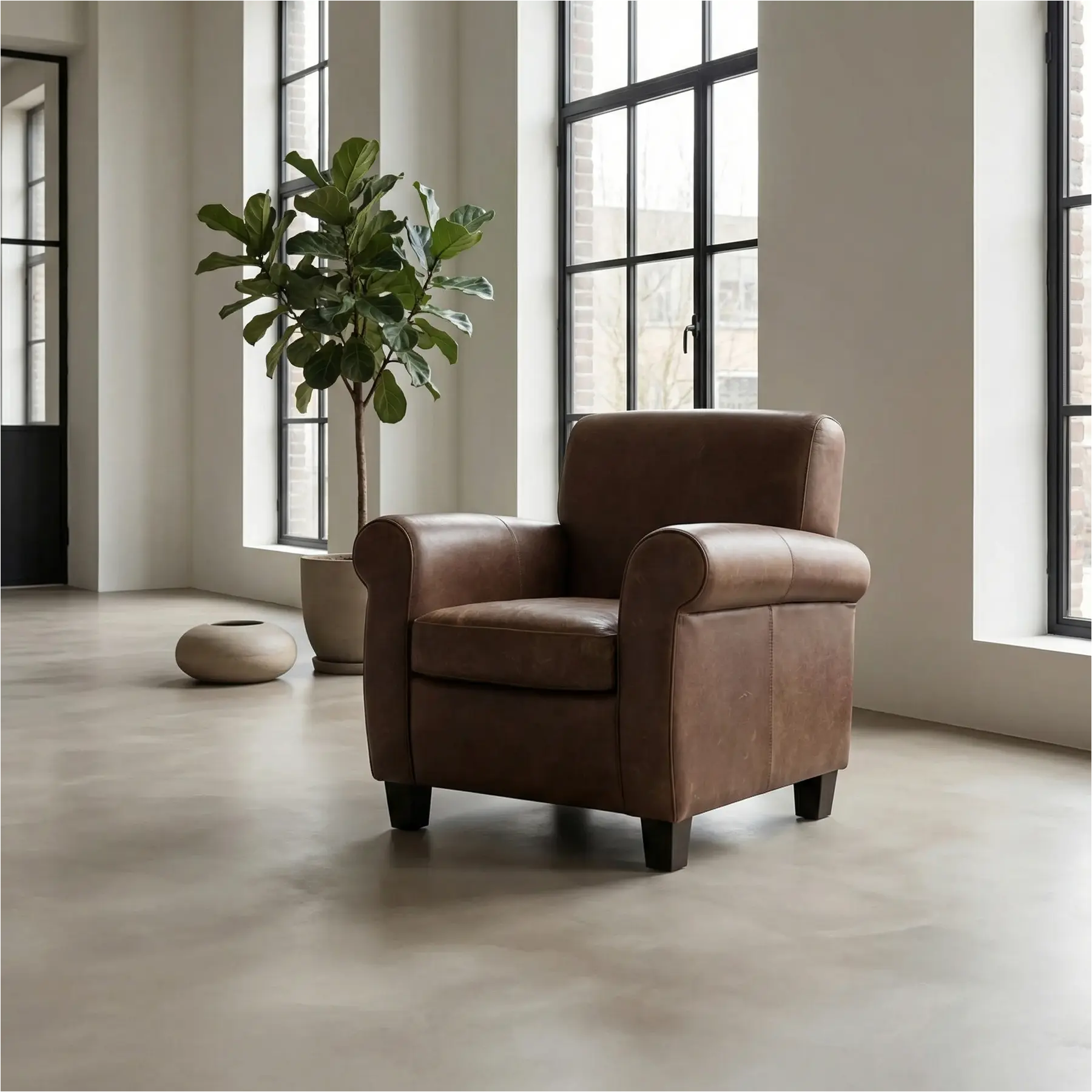 afbeelding van Leren fauteuil Perfection - Vintage Brown (bruin) - Poten hout zwart