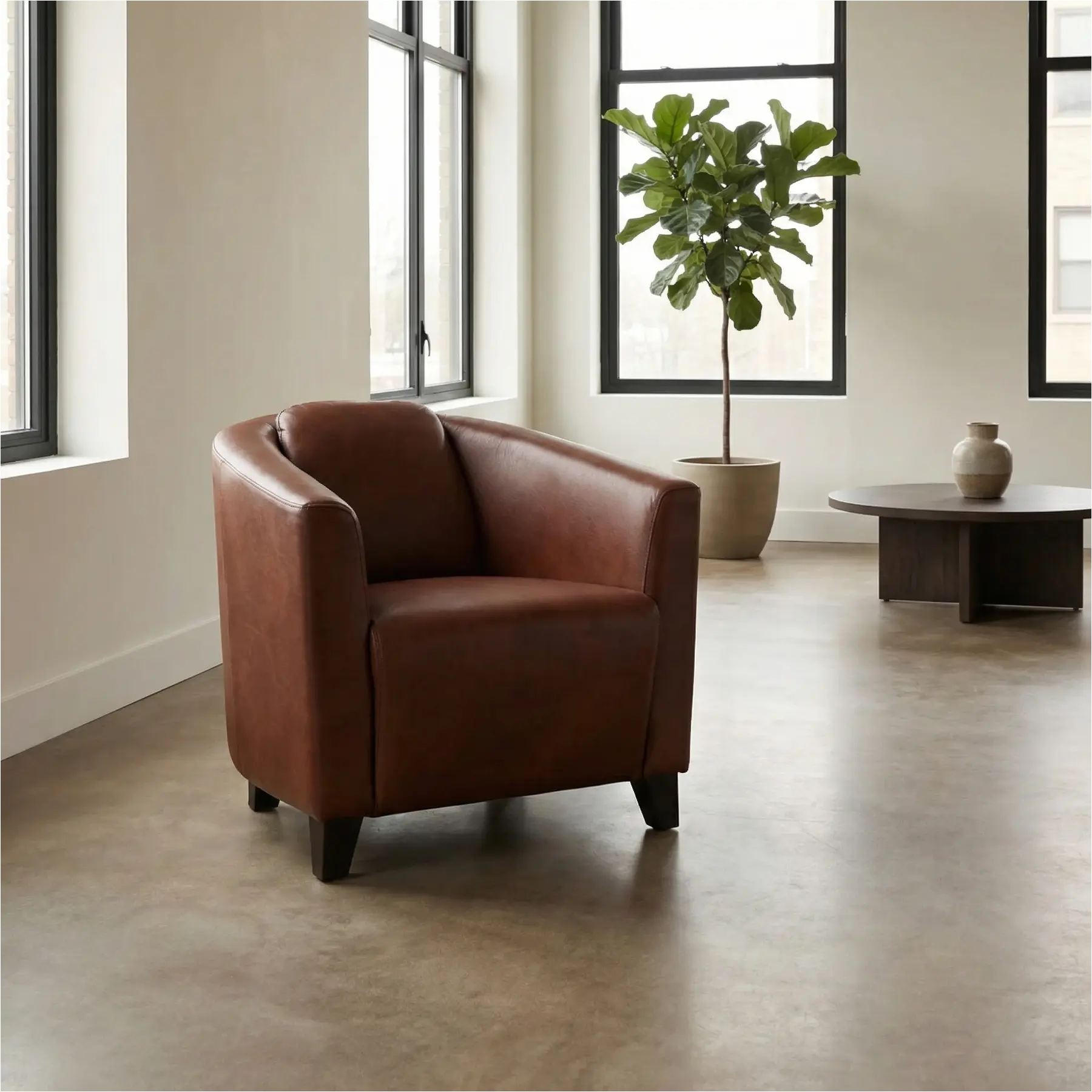 afbeelding van Leren fauteuil Press - Granada Savannah (cognac) - Poten hout zwart