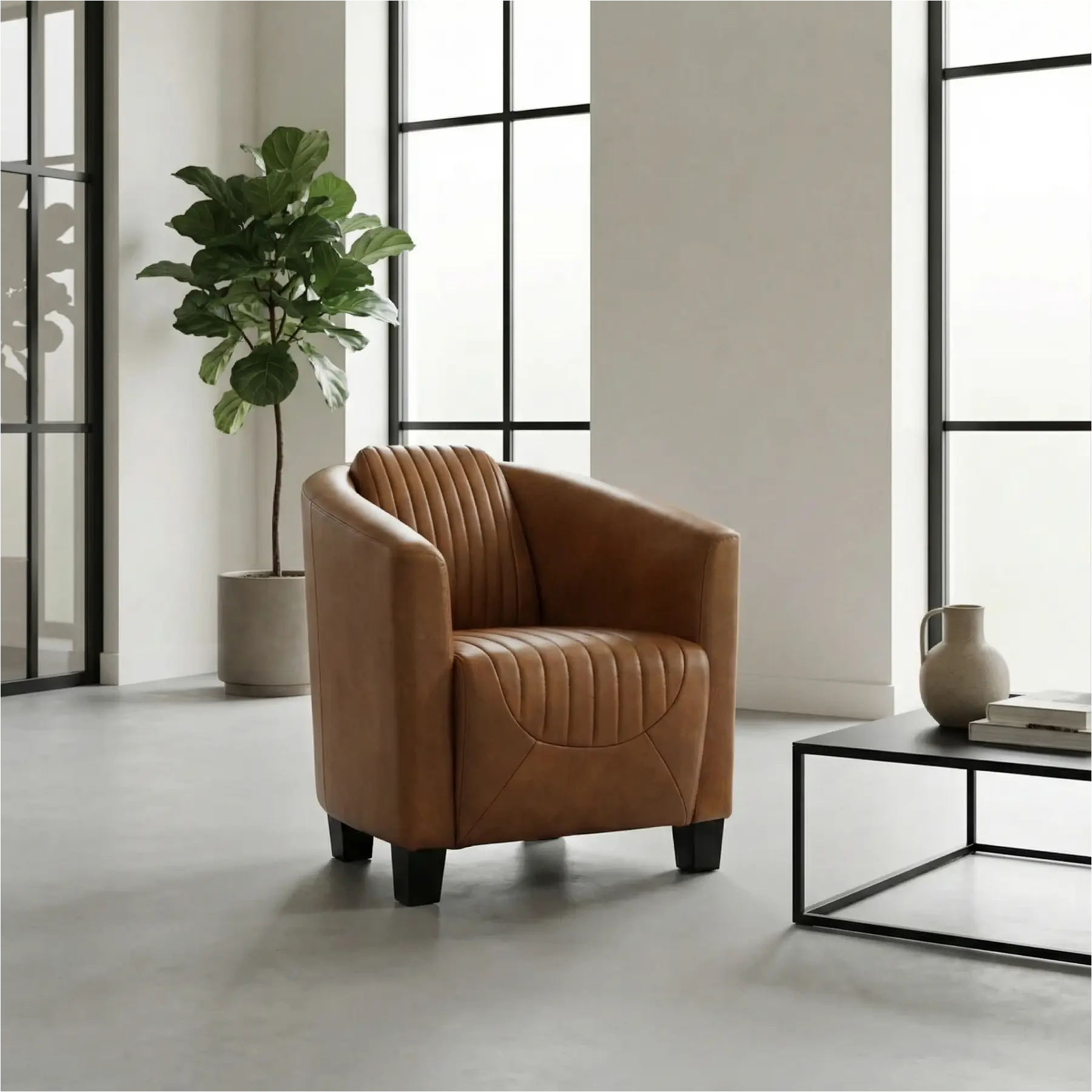 afbeelding van Leren fauteuil Press Special - Granada Sahara (cognac) - Poten hout zwart
