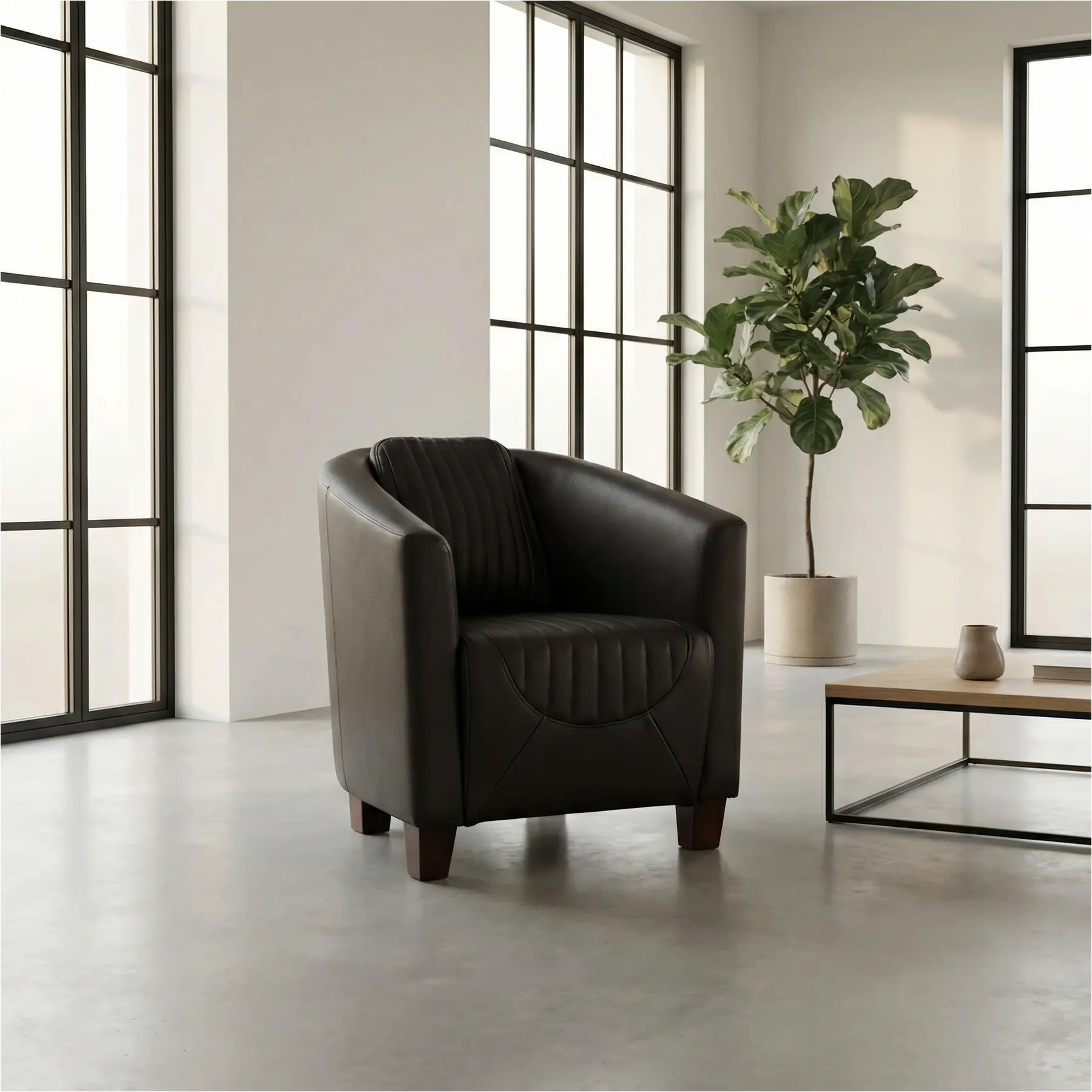 afbeelding van Leren fauteuil Press Special - Massif Marron (donkerbruin) - Poten hout bruin