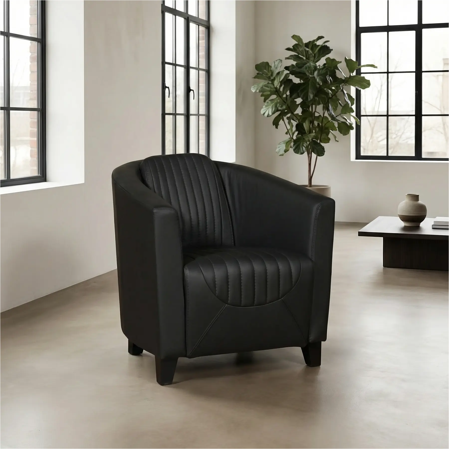 afbeelding van Leren fauteuil Press Special - Toledo Nero (zwart) - Poten hout zwart