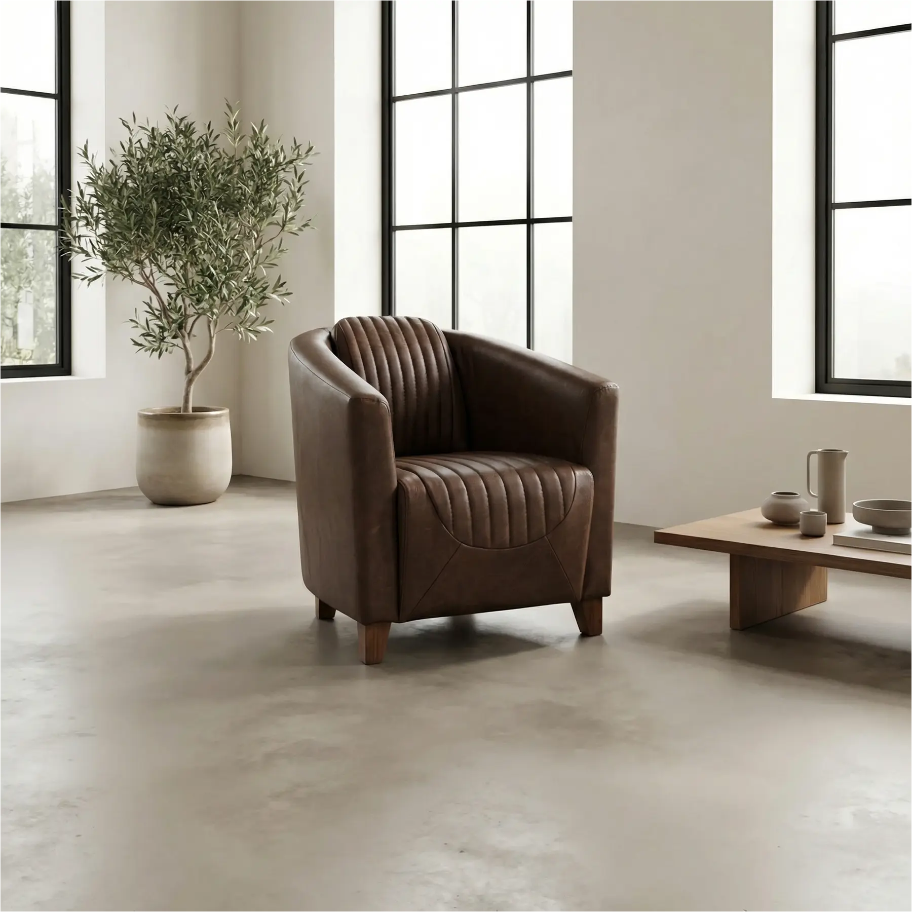 afbeelding van Leren fauteuil Press Special - Vintage Brown (bruin) - Poten hout zwart