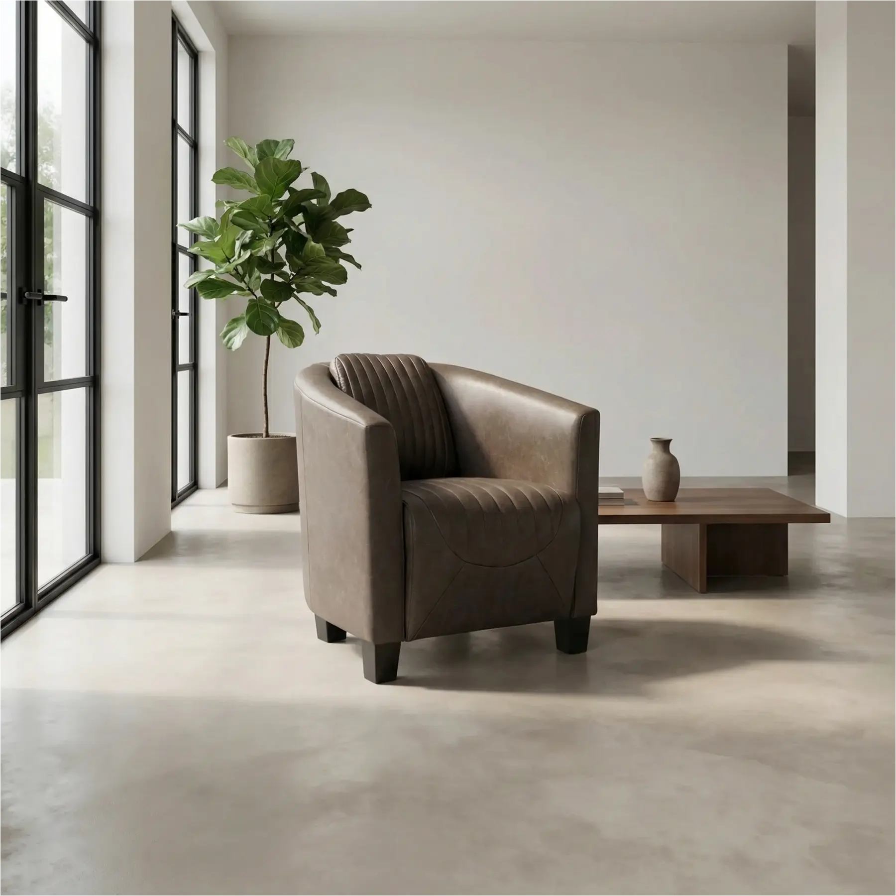 afbeelding van Leren fauteuil Press Special - Vintage Elephant (donkerbruin) - Poten hout zwart