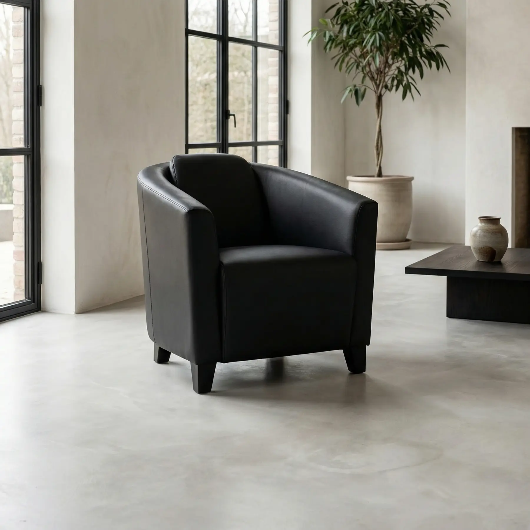 afbeelding van Leren fauteuil Press - Toledo Nero (zwart) - Poten hout zwart