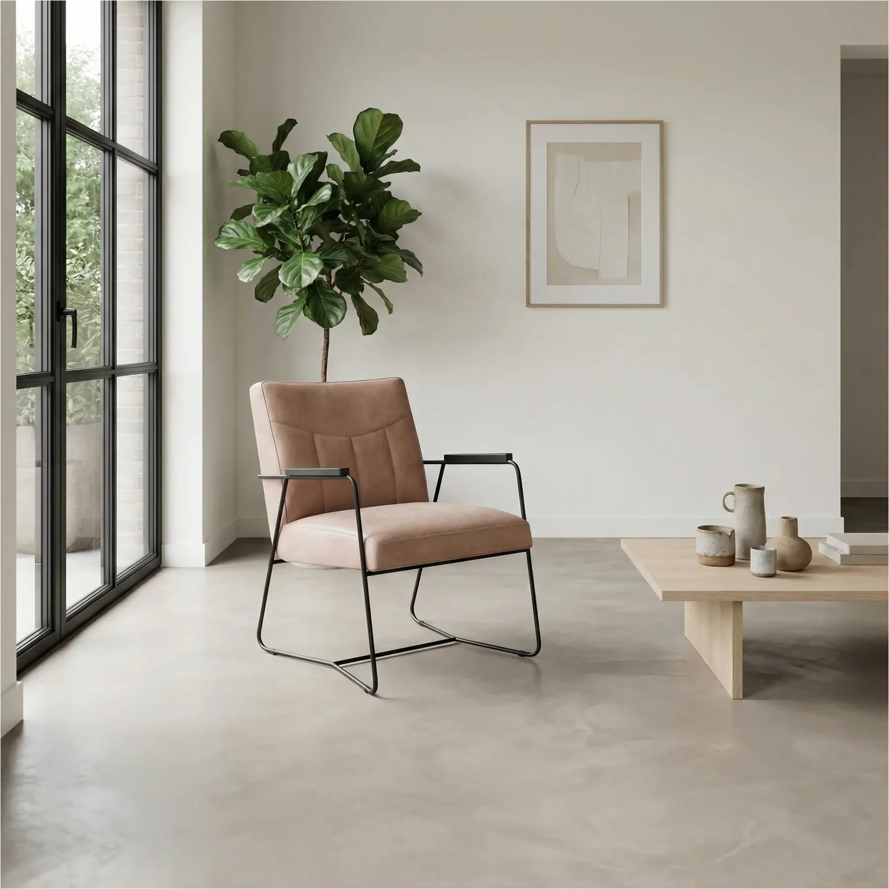 afbeelding van Taupe leren industriële fauteuil Right - Vintage Leer Taupe