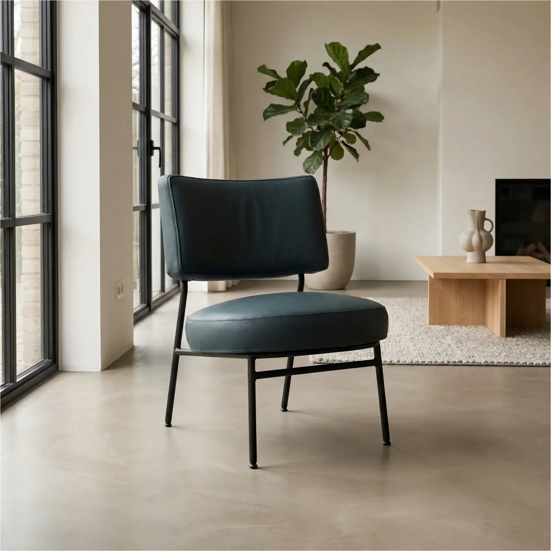 afbeelding van Leren fauteuil Rondo - Toledo Marine (blauw)