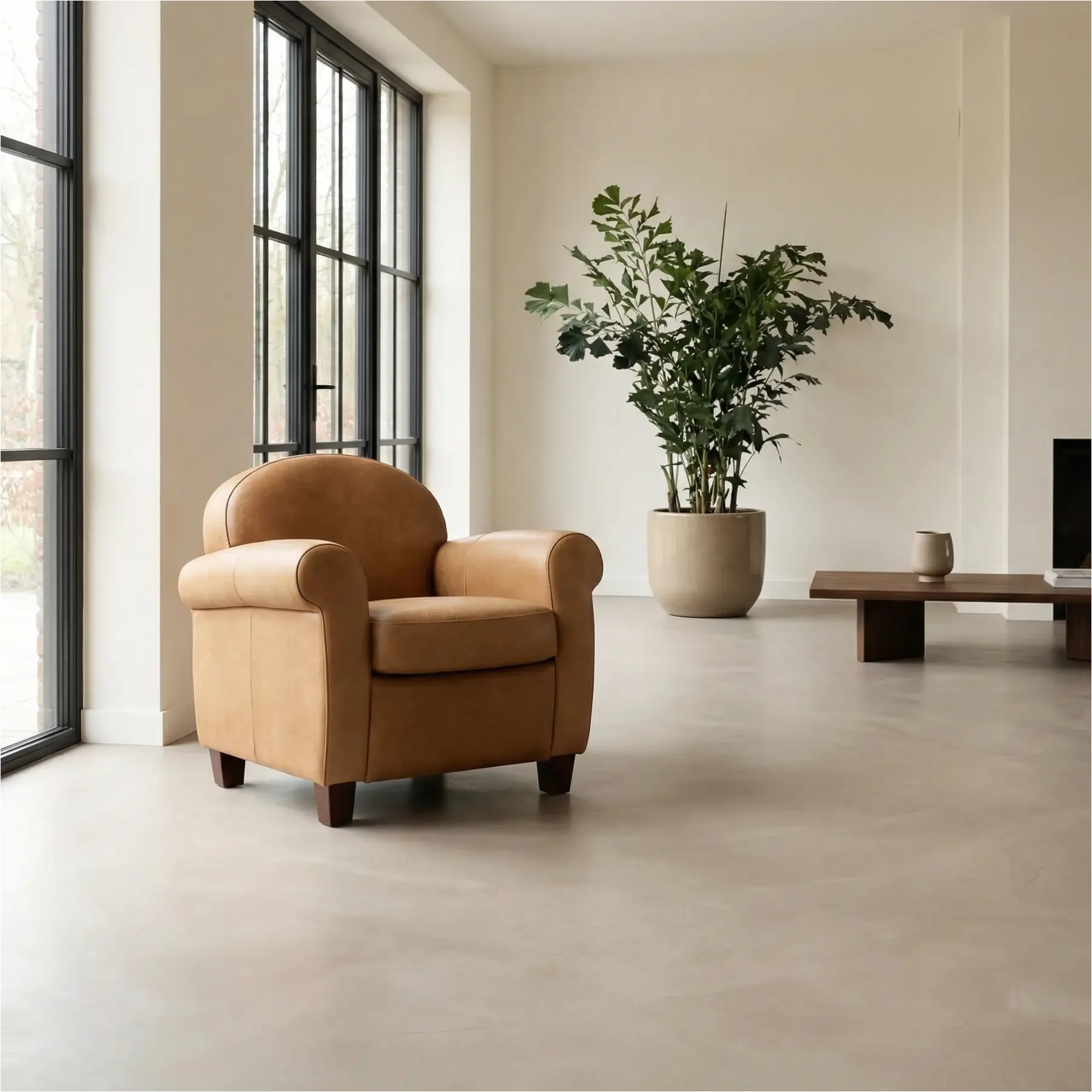 afbeelding van Leren fauteuil Roommate - Vintage Leer Cognac - Hout bruin