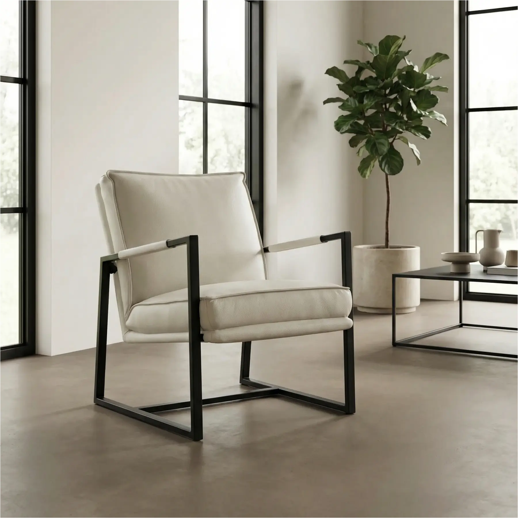 afbeelding van Leren fauteuil Secret - Toledo Nebbia (crème)