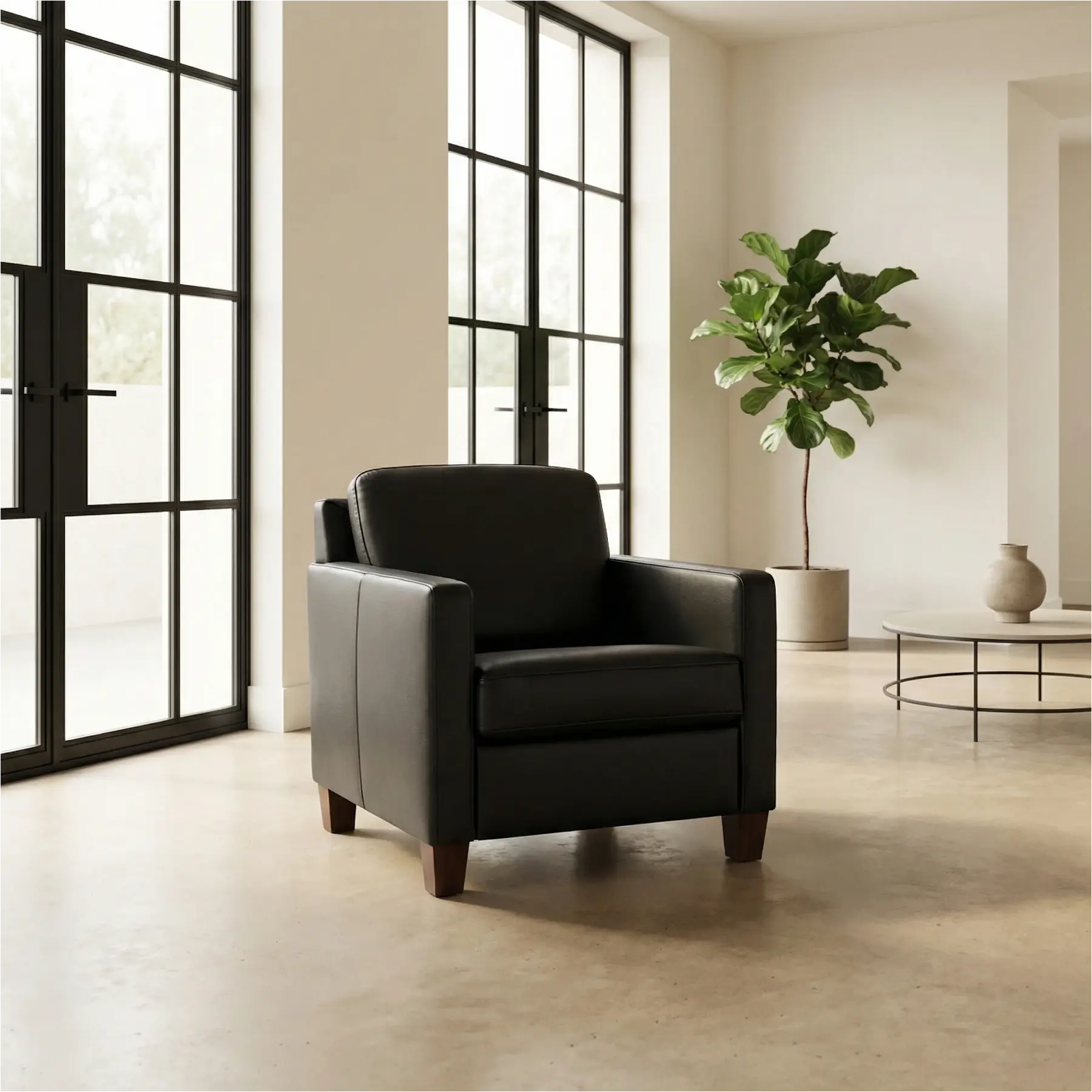 afbeelding van Leren fauteuil Smart - Granada Black (zwart) - Poten hout bruin