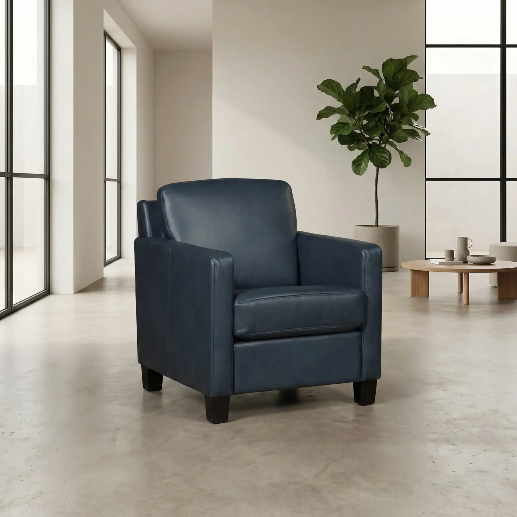 afbeelding van Leren fauteuil Smart - Granada Blue (blauw) - Poten hout zwart