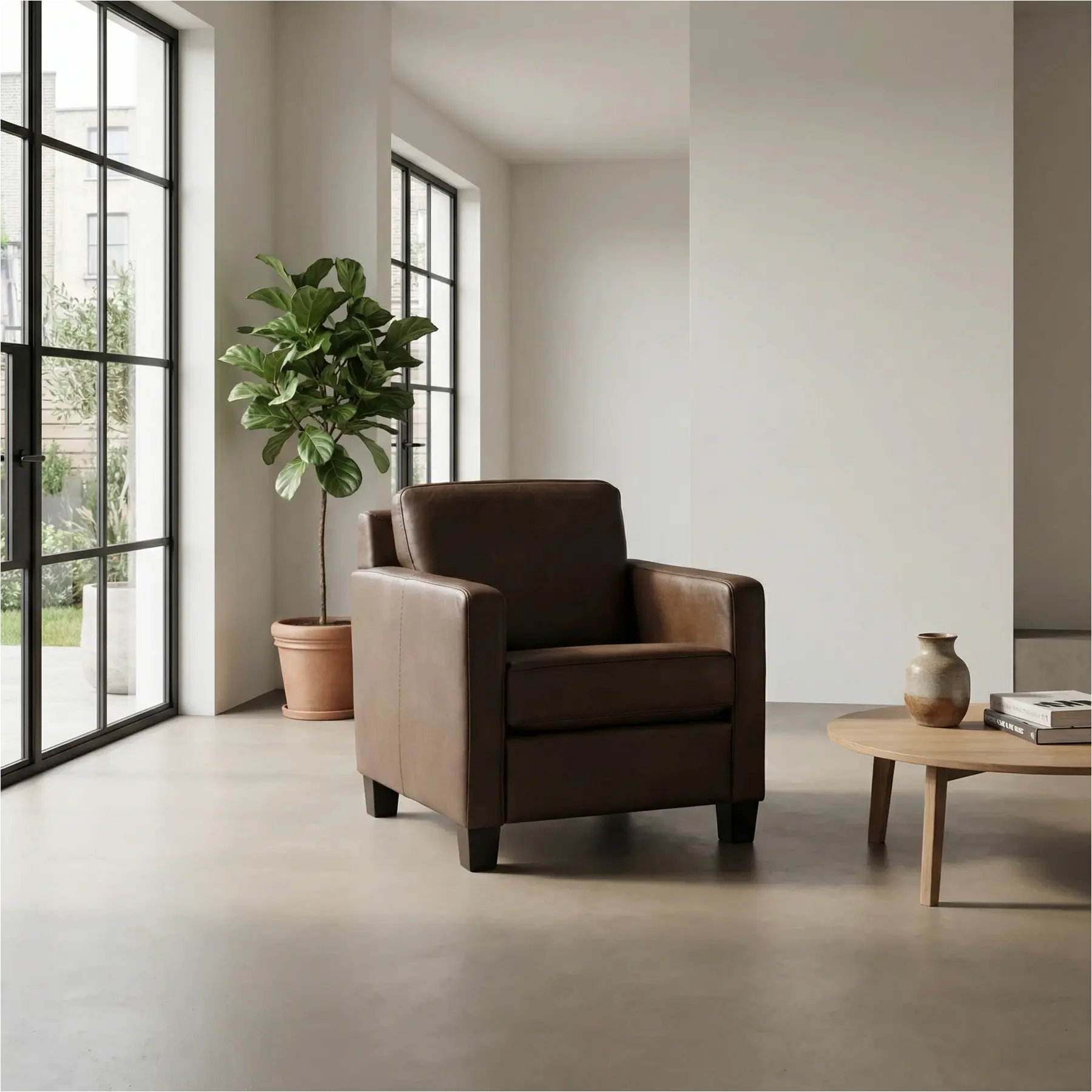 afbeelding van Leren fauteuil Smart - Granada Chocolate (bruin) - Poten hout zwart