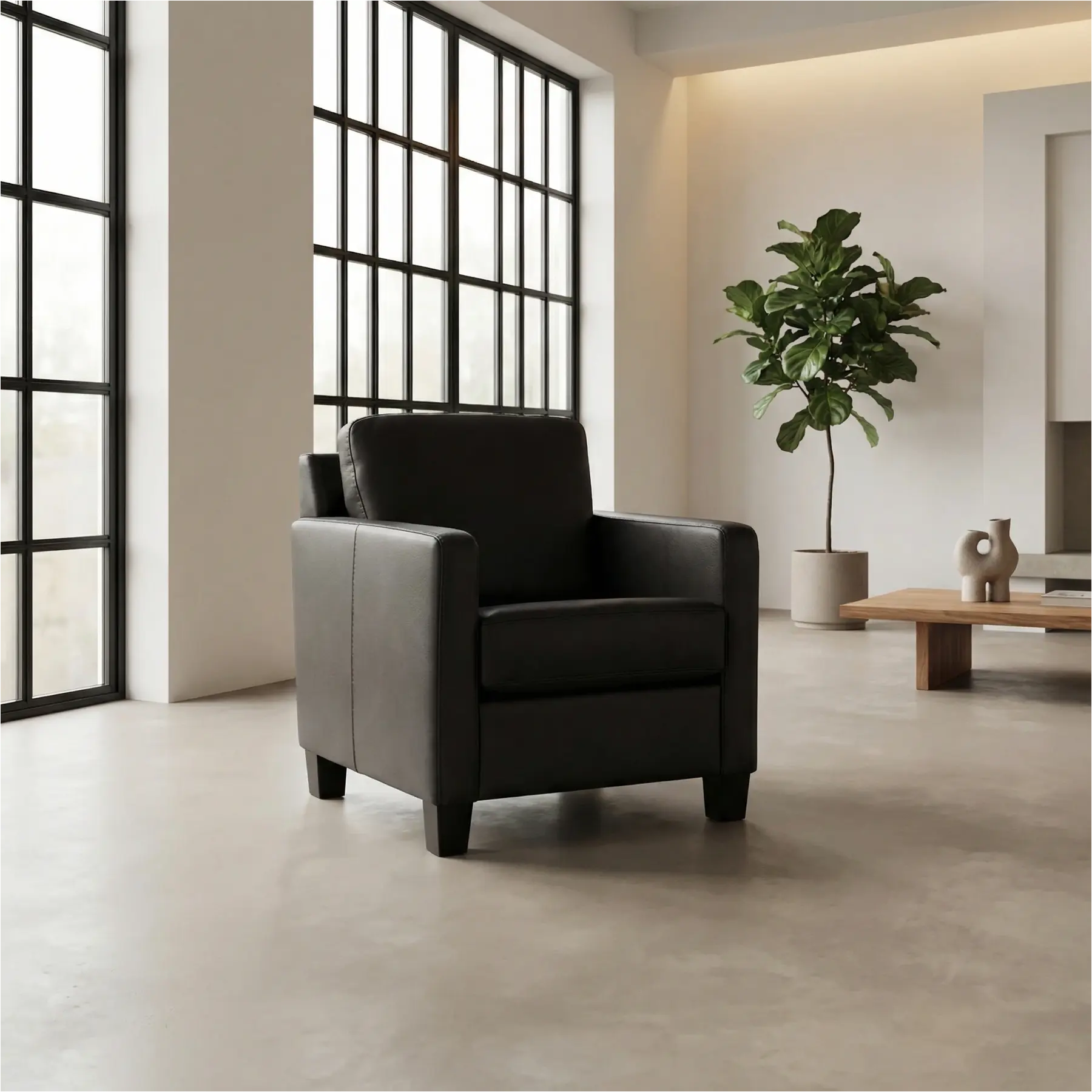 afbeelding van Leren fauteuil Smart - Granada Graphite (donkergrijs) - Poten hout zwart
