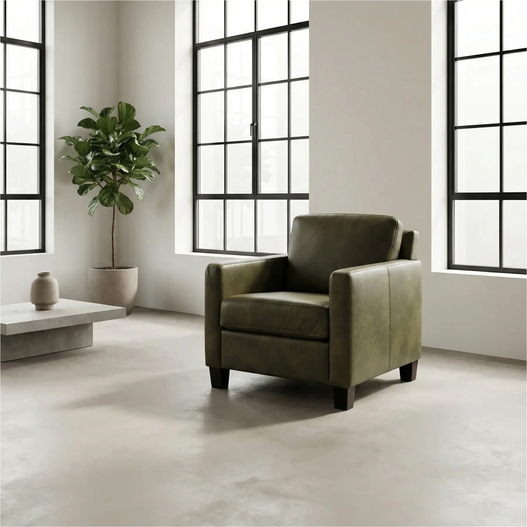 afbeelding van Leren fauteuil Smart - Granada Moss (olijf/groen) - Poten hout zwart