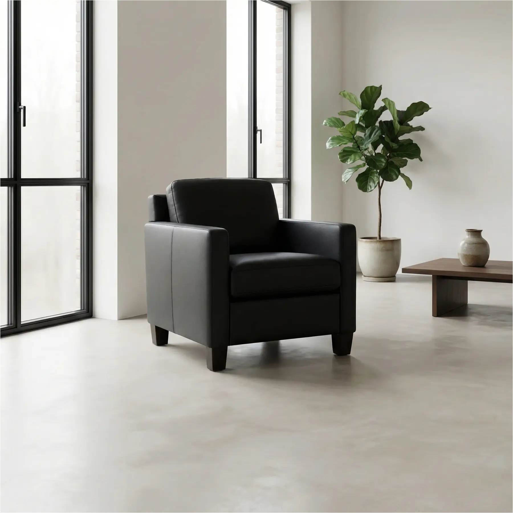 afbeelding van Leren fauteuil Smart - Hermes Nero (zwart) - Poten hout zwart