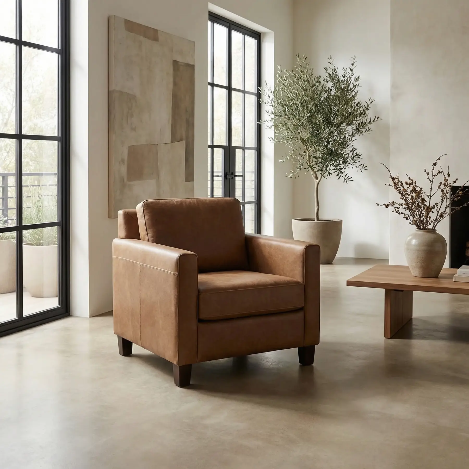 afbeelding van Leren fauteuil Smart - Kenia Brown (bruin) - Poten hout bruin
