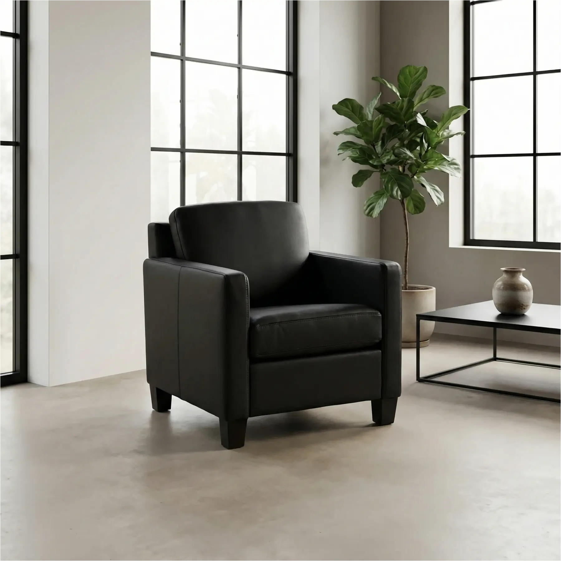 afbeelding van Leren fauteuil Smart - Toledo Nero (zwart) - Poten hout zwart