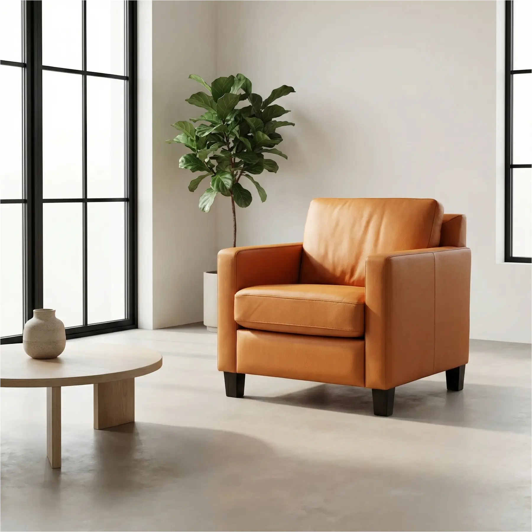 afbeelding van Leren fauteuil Smart - Toledo Sabbia (lichtcognac) - Poten hout bruin