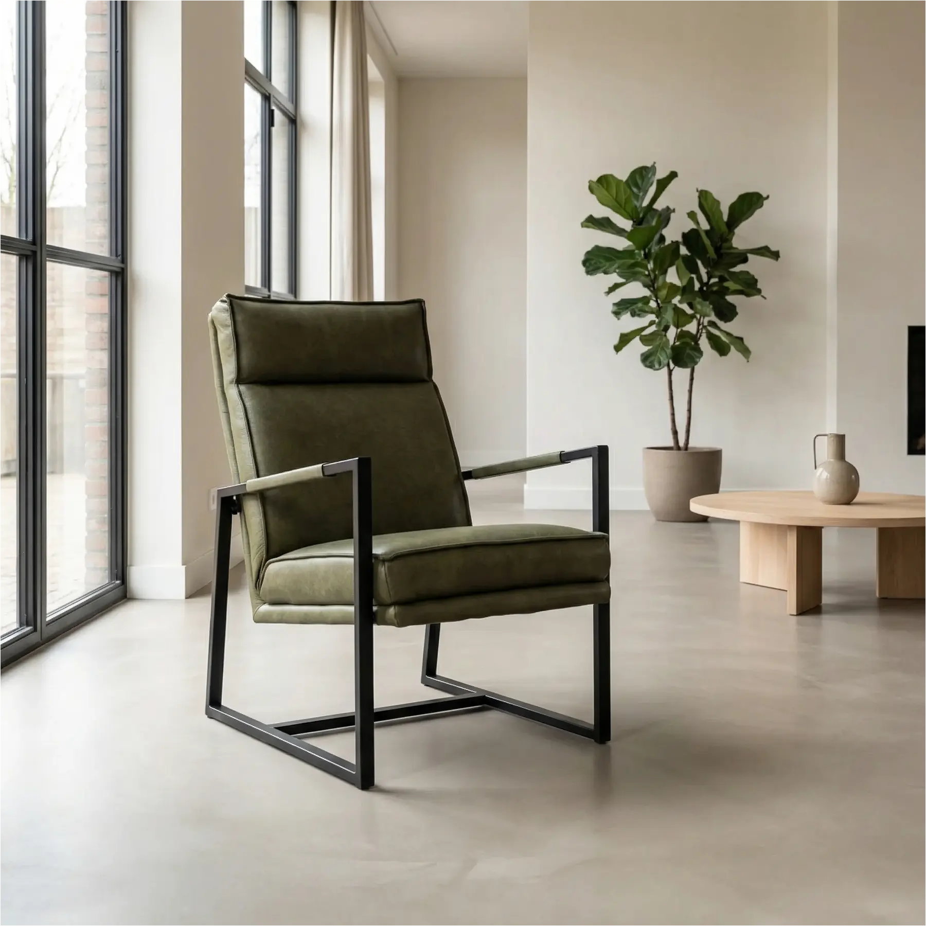 afbeelding van Leren fauteuil Square - Granada Moss (olijf/groen)