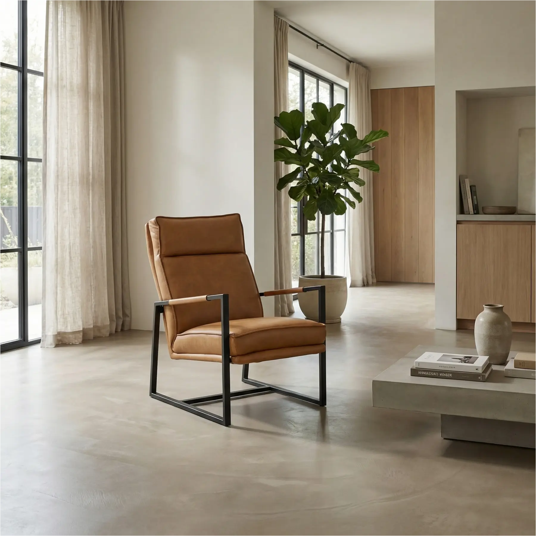 afbeelding van Leren fauteuil Square - Granada Sahara (cognac)