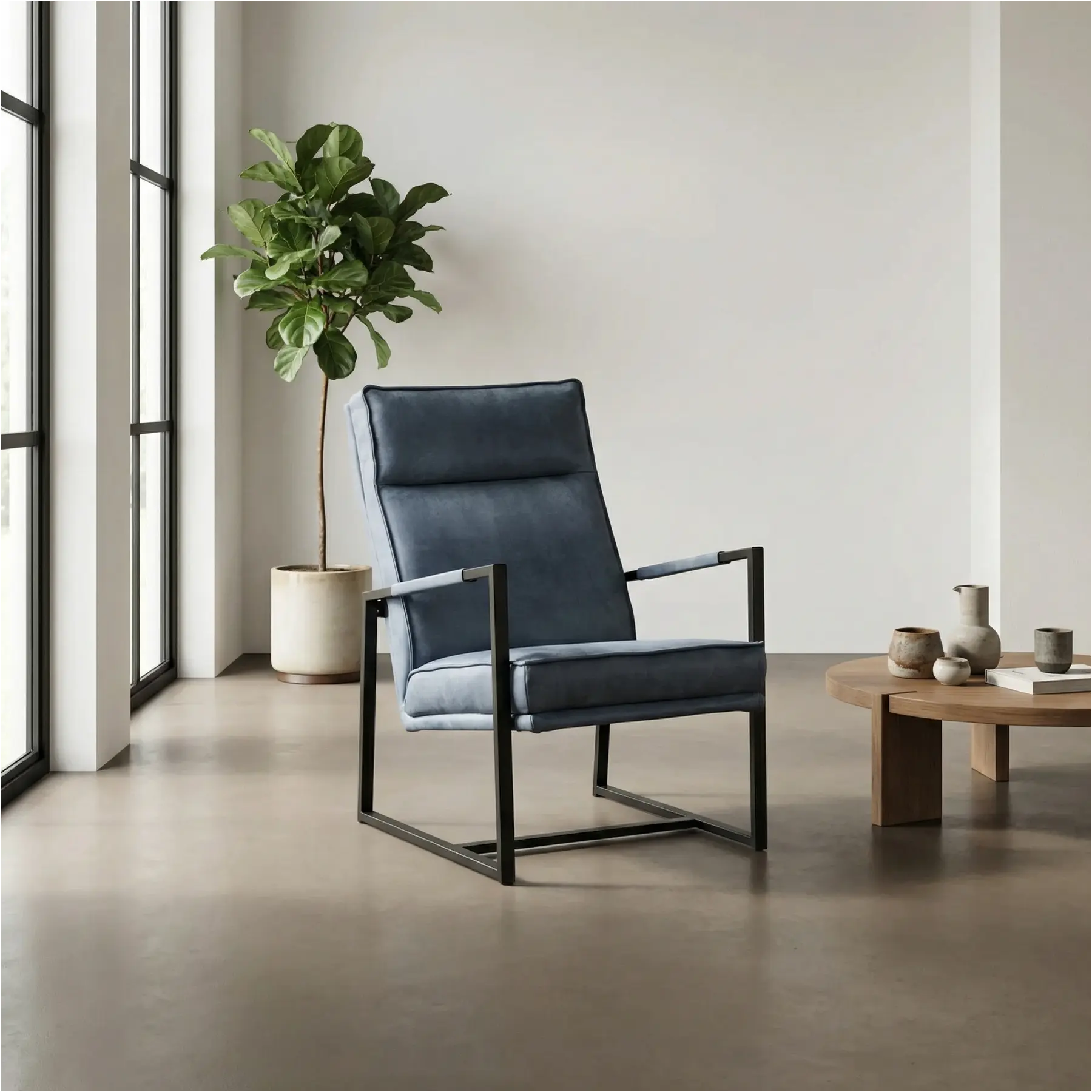 afbeelding van Leren fauteuil Square - Kenia Denim (blauw)