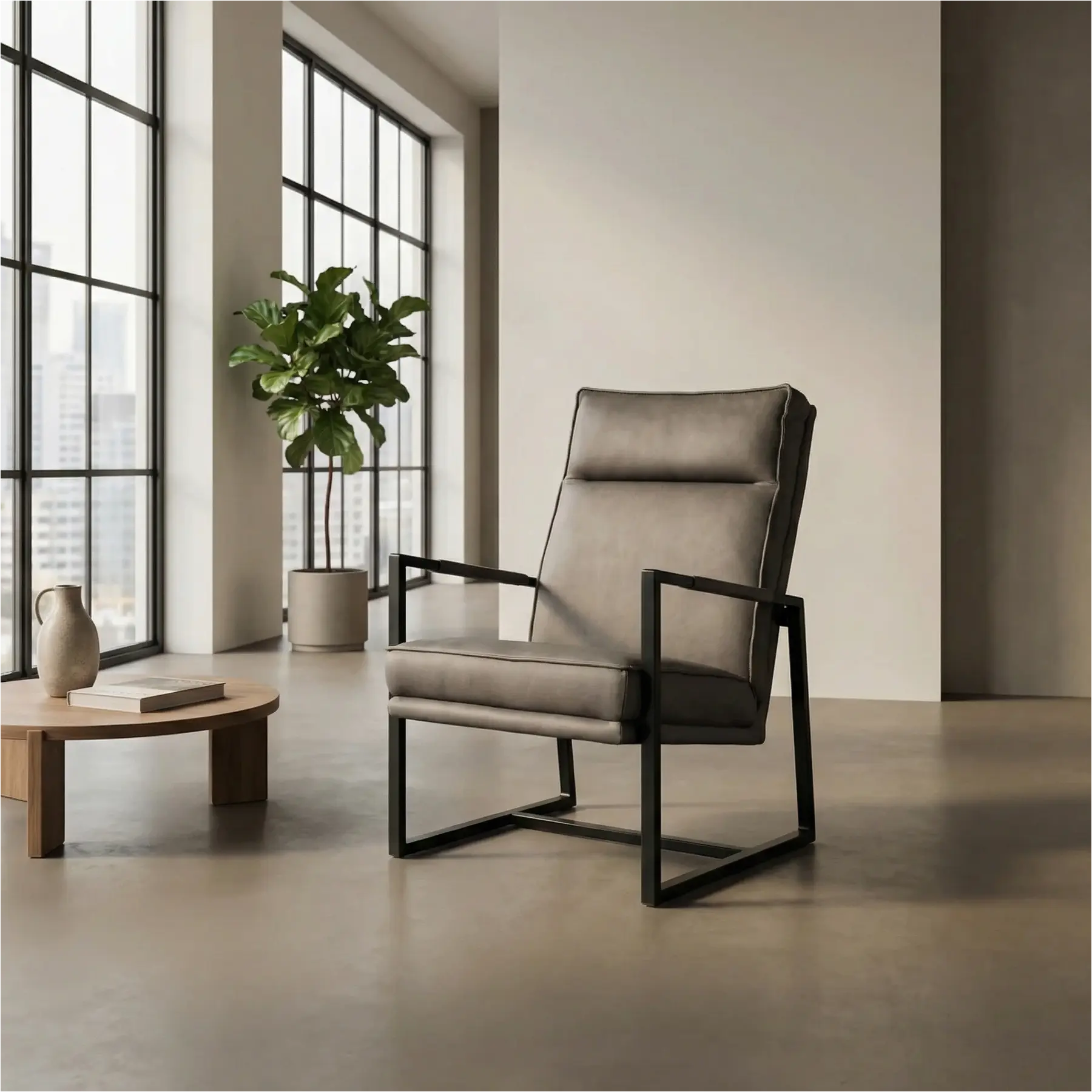 afbeelding van Leren fauteuil Square - Rancho Steel (grijs)