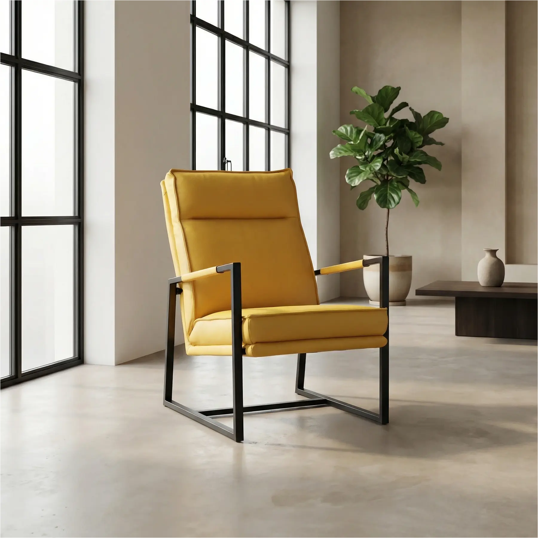 afbeelding van Leren fauteuil Square - Toledo Giallo (geel)