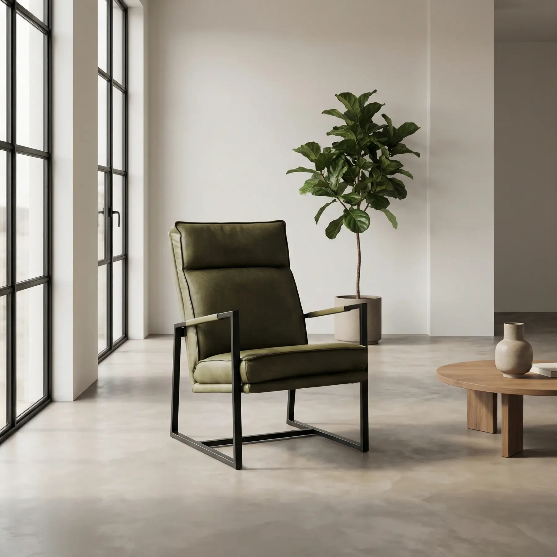 afbeelding van Leren fauteuil Square - Vintage Olive (olijf/groen)