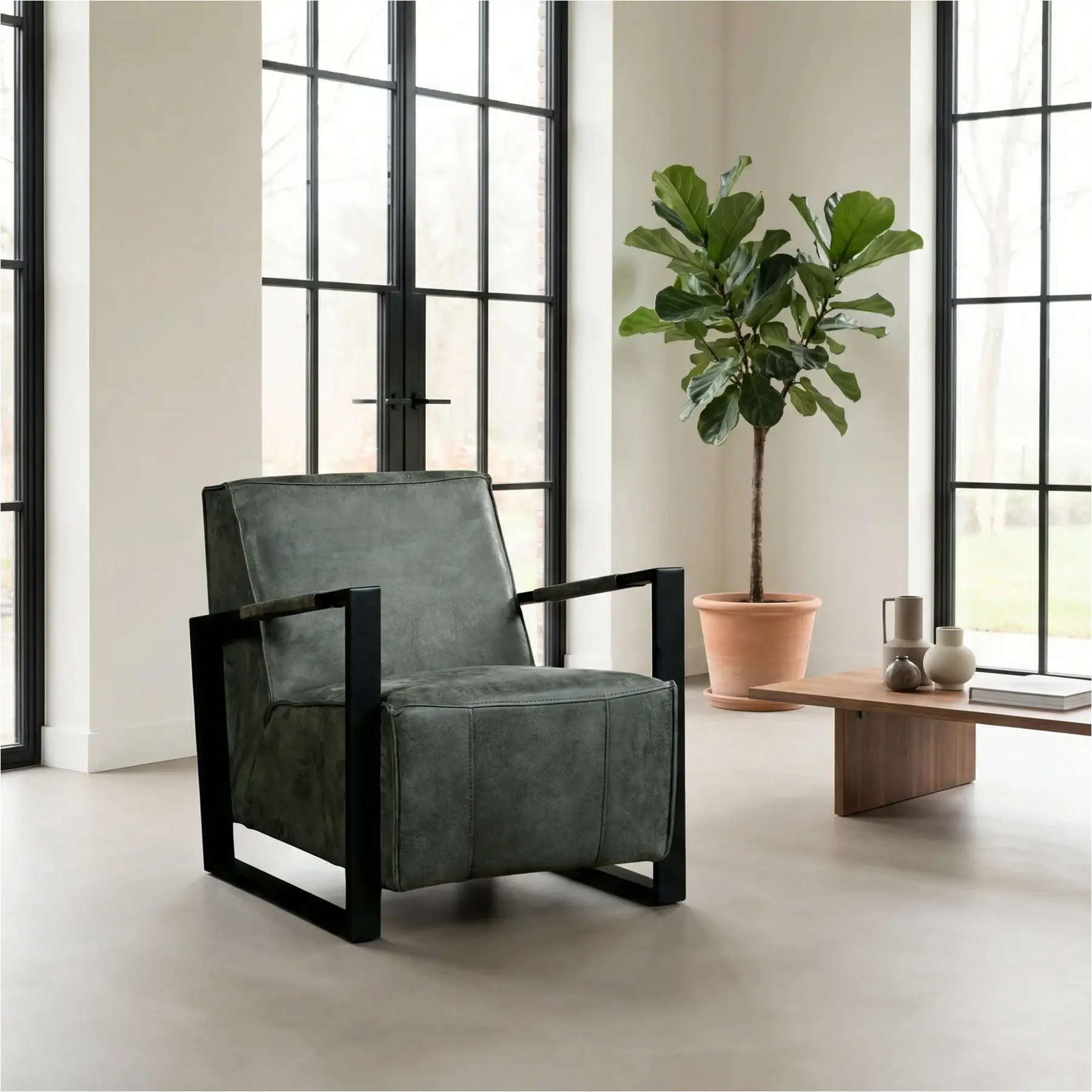 afbeelding van Leren fauteuil Touch - Kenia Antracite (grijs)