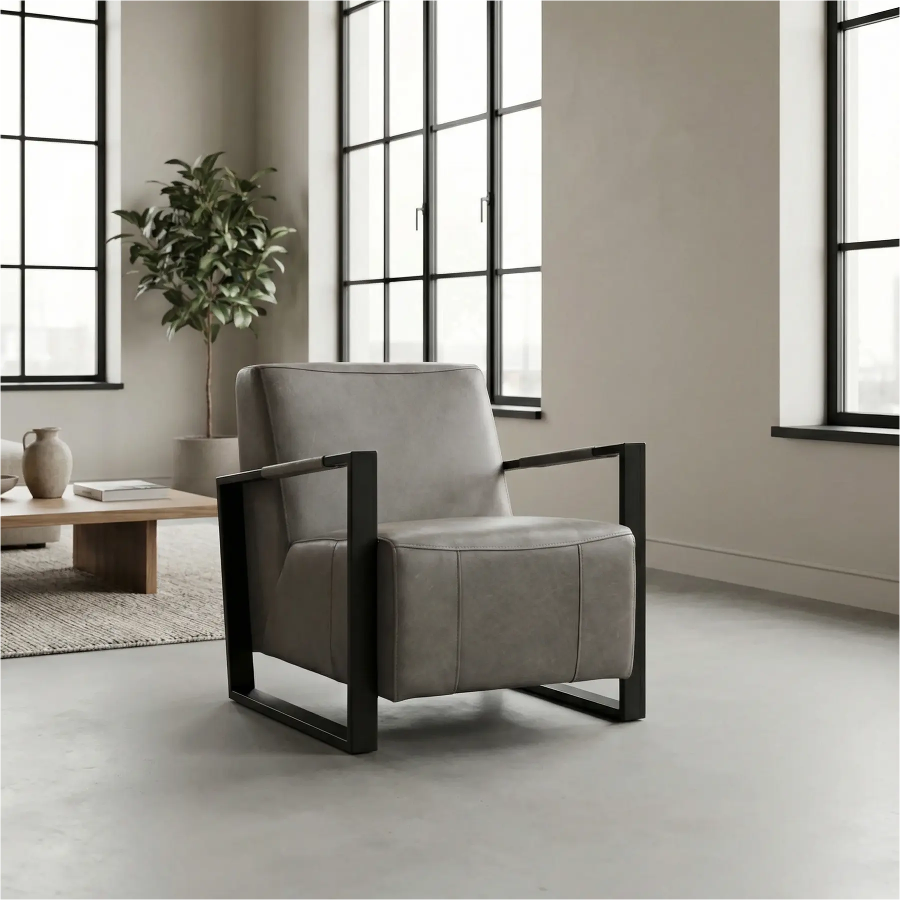 afbeelding van Leren fauteuil Touch - Rancho Steel (grijs)