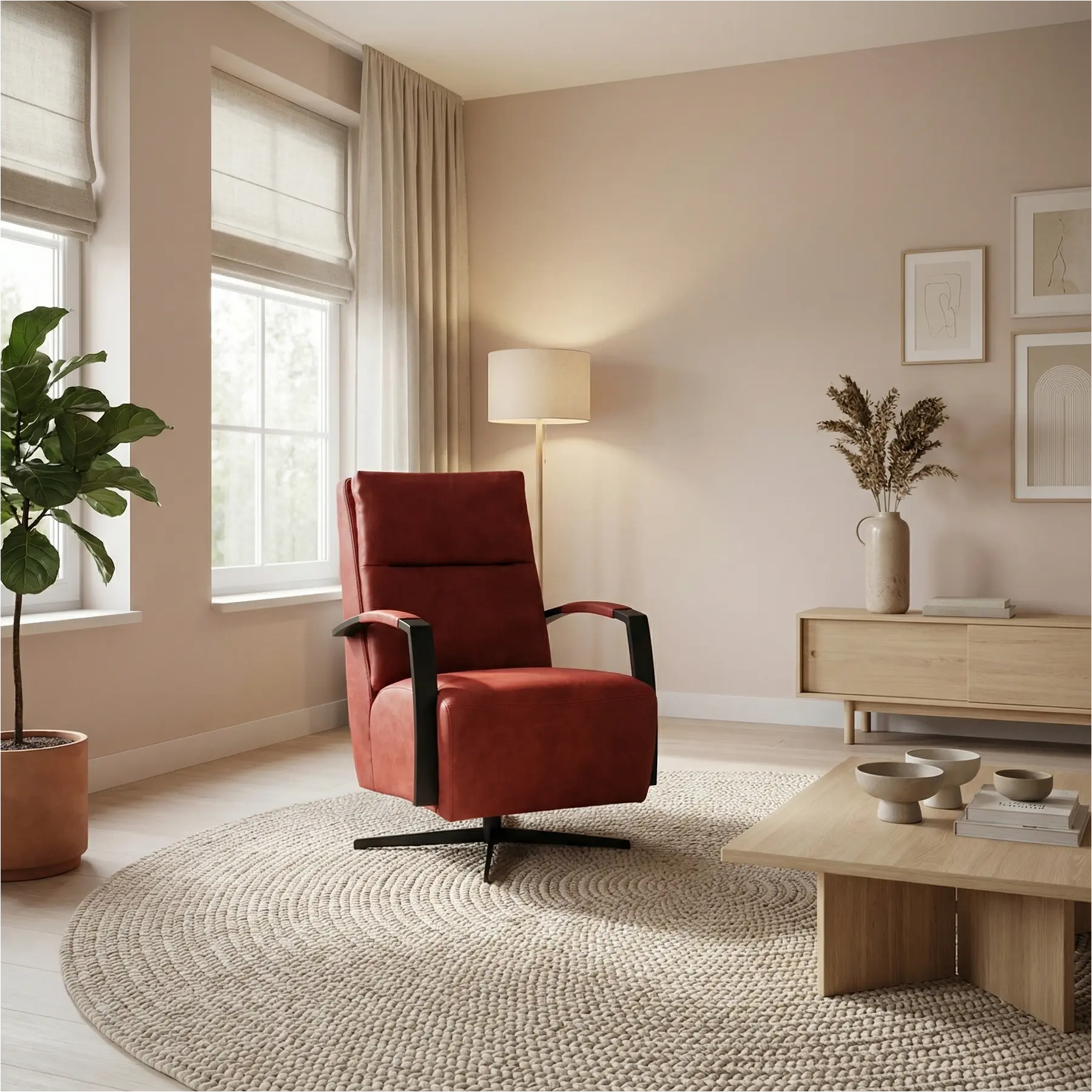 afbeelding van Leren draaifauteuil Award - Kenia Burgundy (rood) - Stervoet zwart