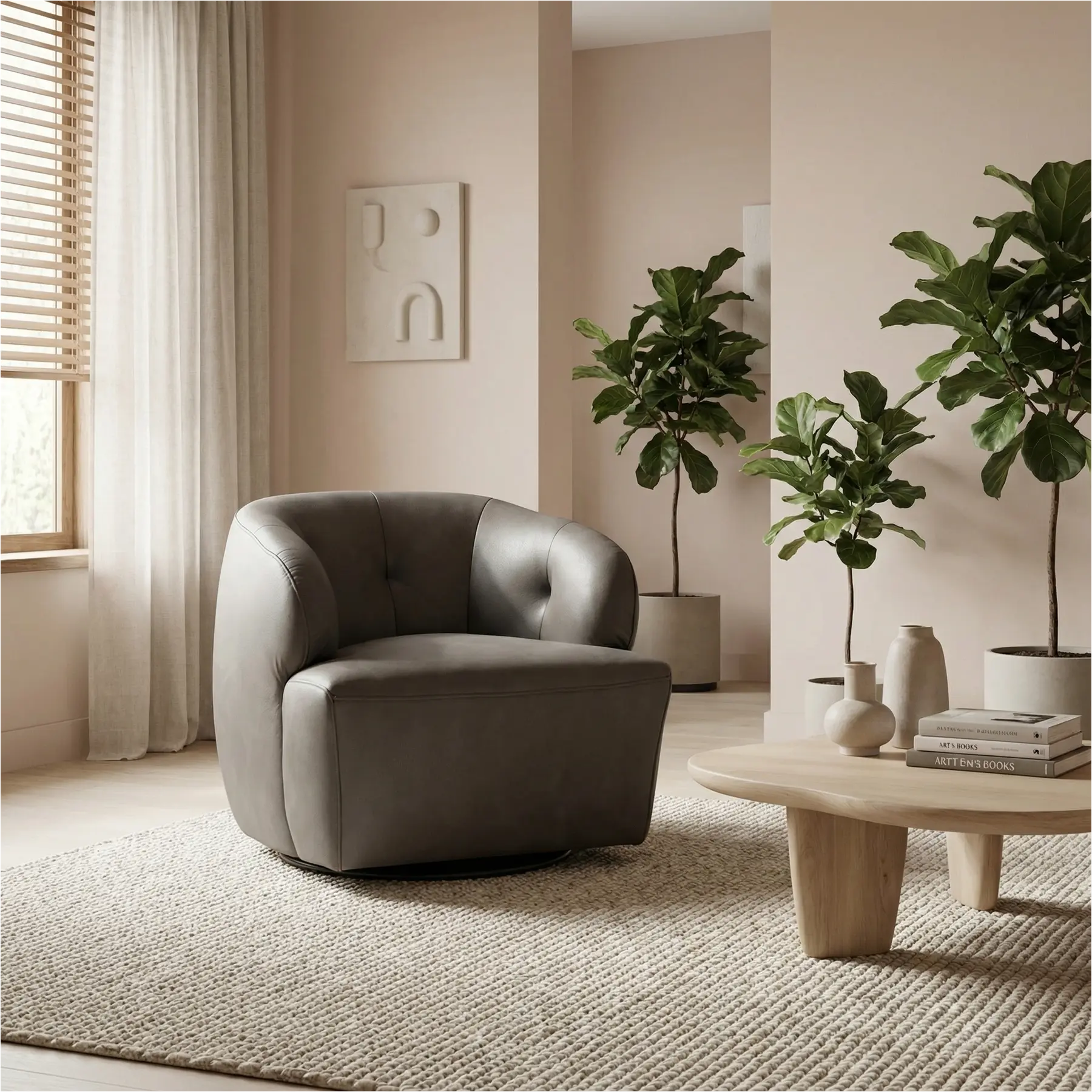 afbeelding van Leren draaifauteuil Cloud - Kenia Antracite (grijs)