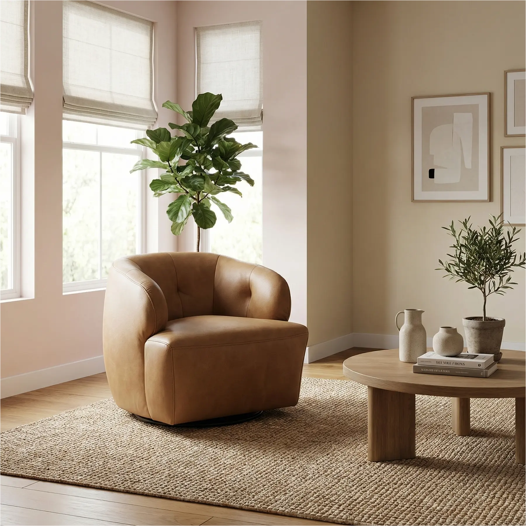 afbeelding van Leren draaifauteuil Cloud - Kenia Brown (bruin)