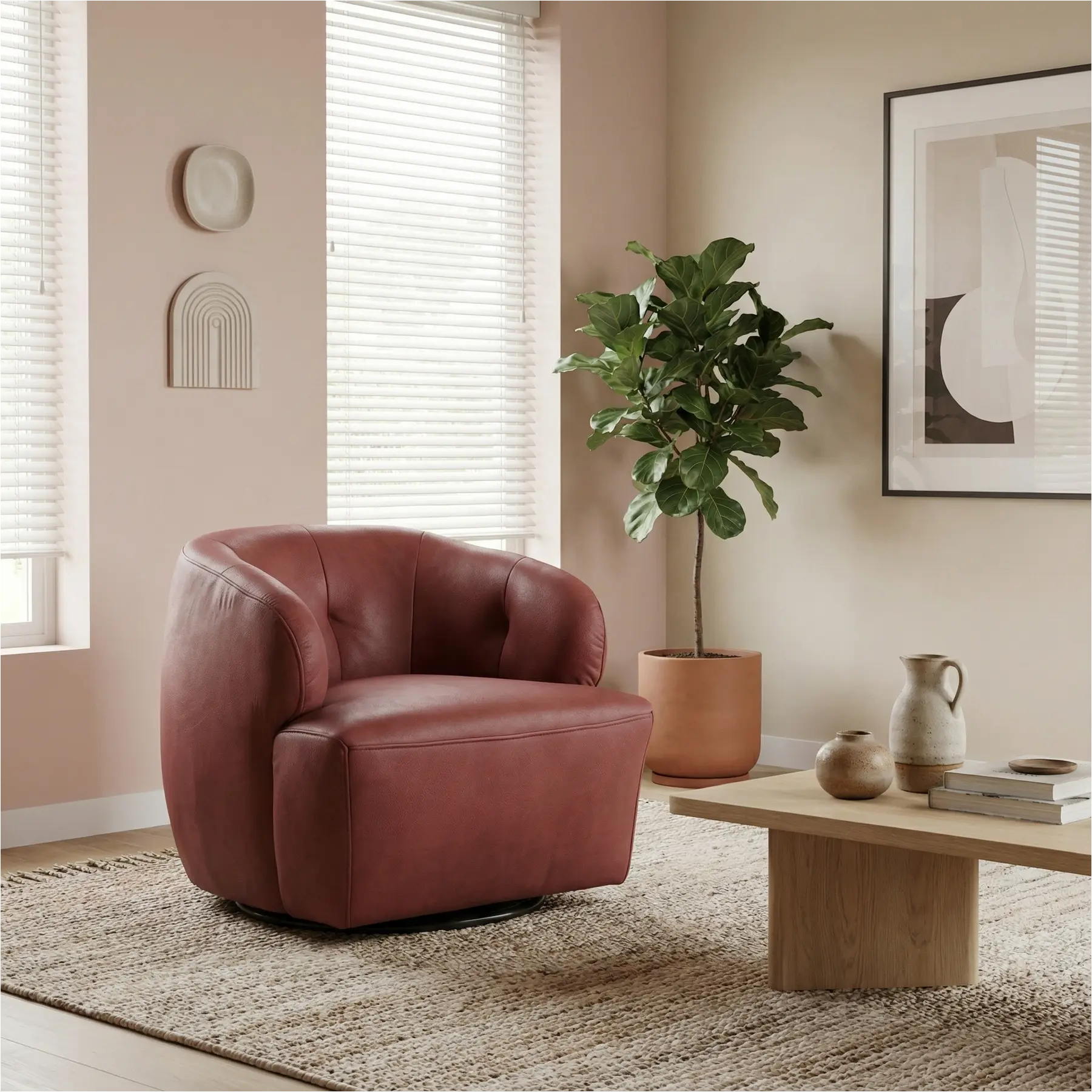 afbeelding van Leren draaifauteuil Cloud - Kenia Burgundy (rood)