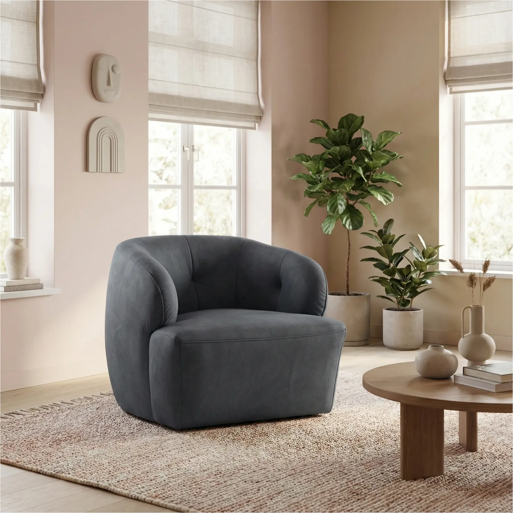 afbeelding van Leren draaifauteuil Cloud - Kenia Denim (blauw)