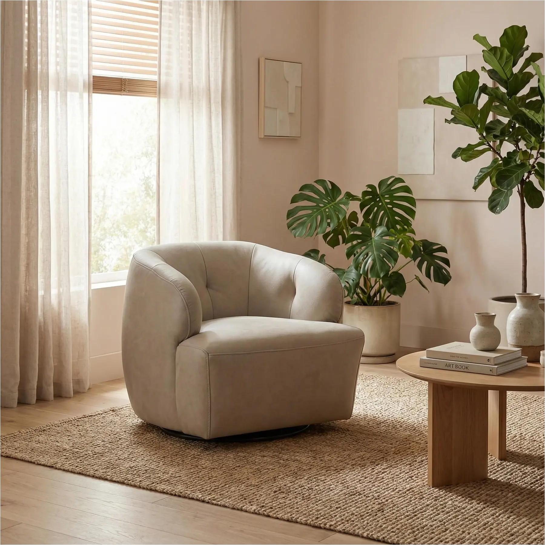 afbeelding van Leren draaifauteuil Cloud - Kenia Lightgrey (lichtgrijs)