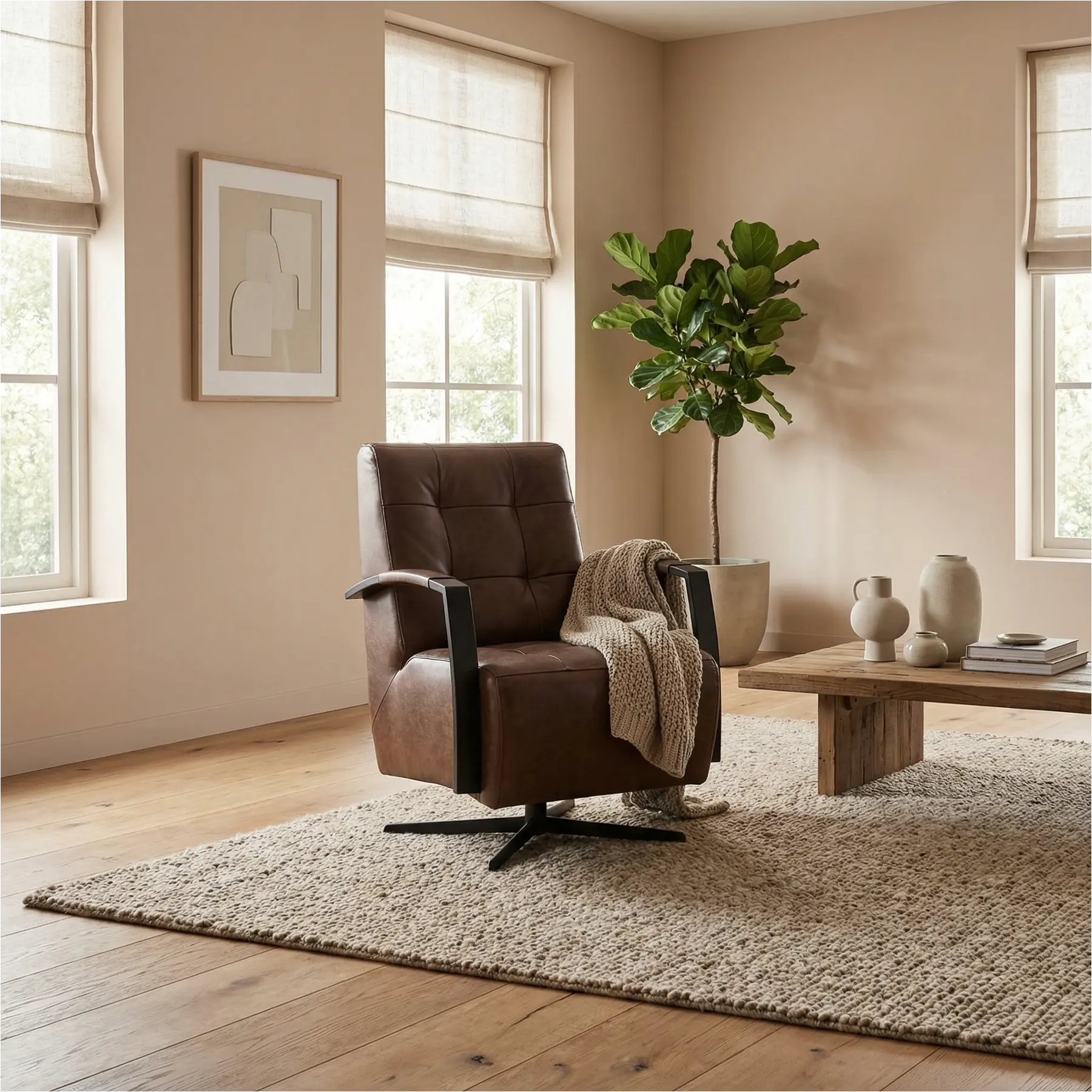 afbeelding van Leren draaifauteuil Mind - Vintage Brown (bruin) - Stervoet zwart