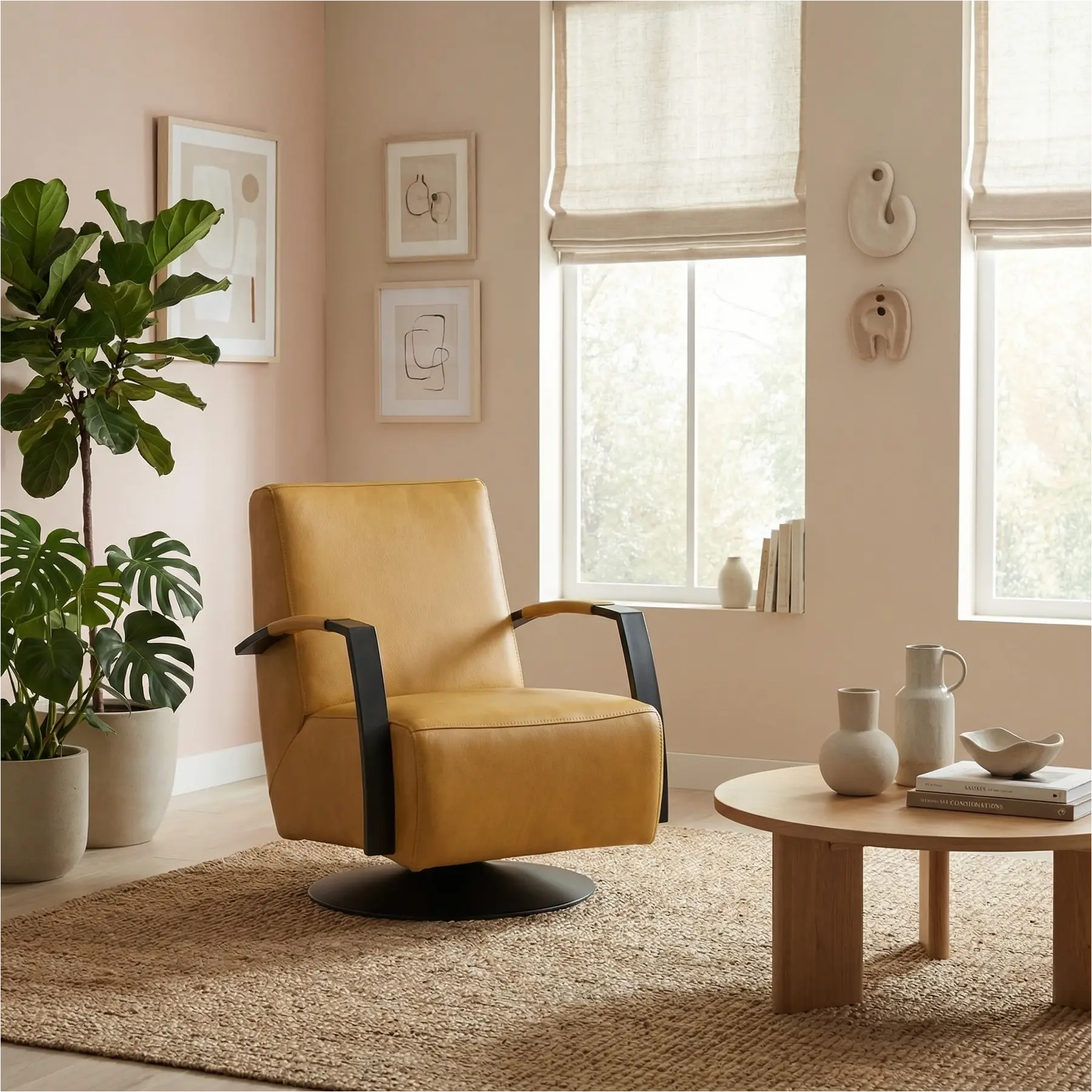 afbeelding van Leren draaifauteuil Mood