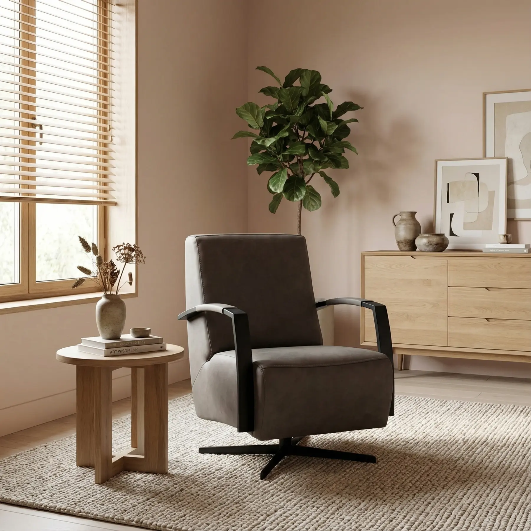 afbeelding van Leren draaifauteuil Mood - Rancho Steel (grijs) - Stervoet zwart